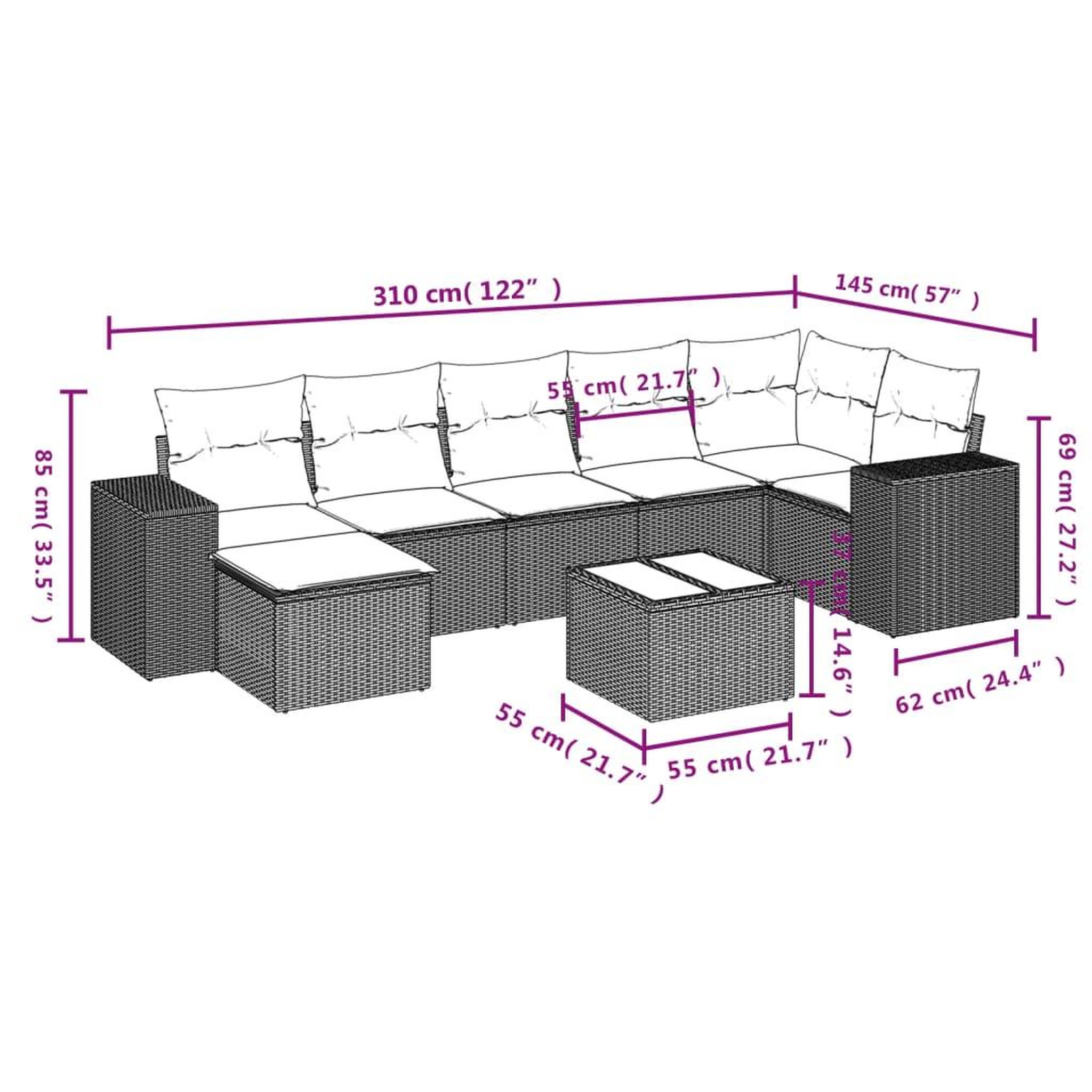 Voir la diapositive 4 : VIDAXL Salon de jardin 8 pcs avec coussins noir resine tressee