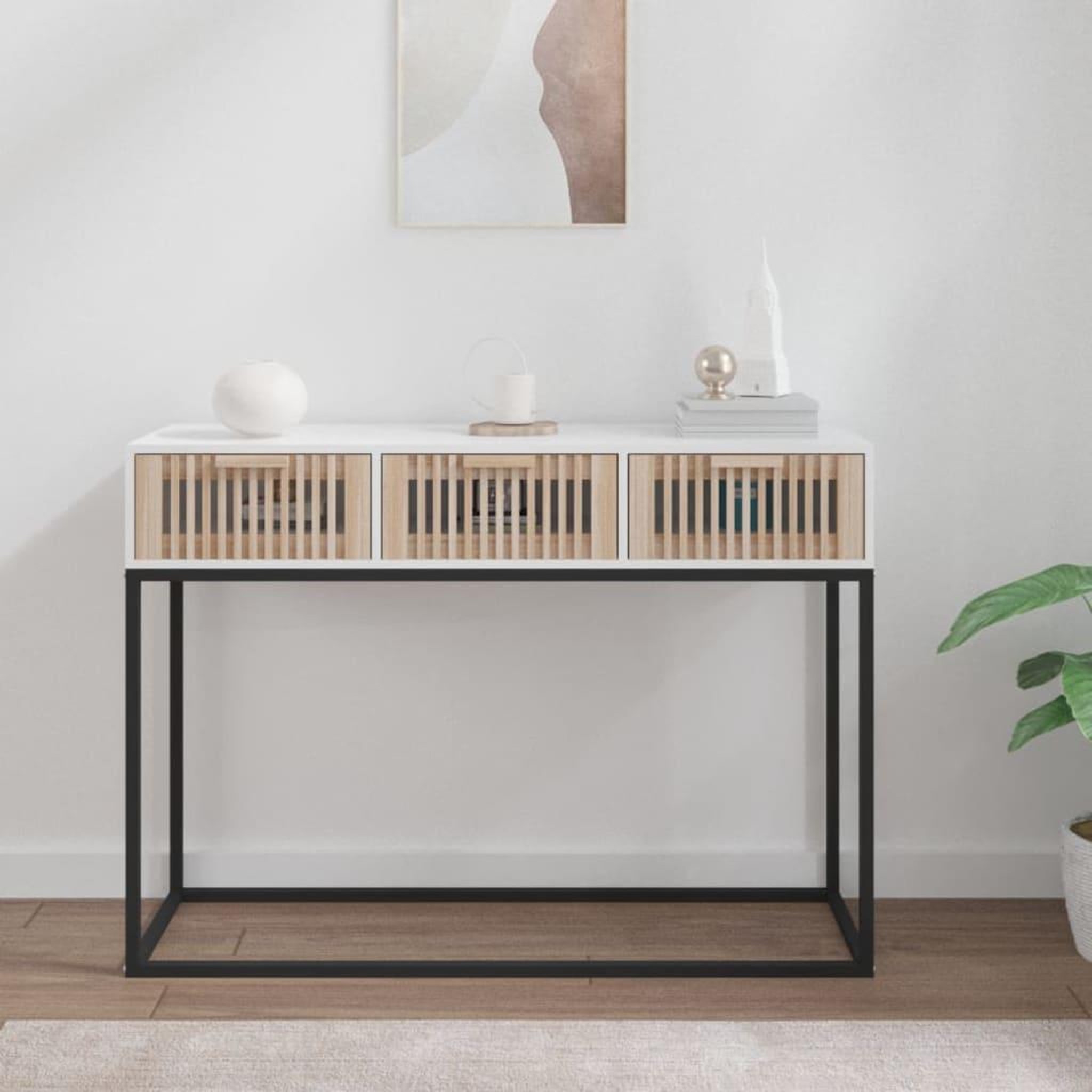VIDAXL Table console blanc 105x30x75 cm bois d'ingenierie et fer