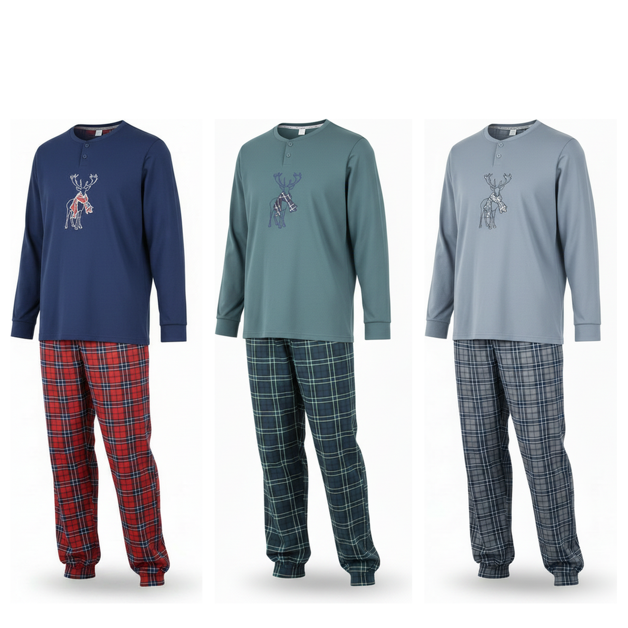 Voir la diapositive 6 : OZABI Ozabi ensemble pyjama homme coton majoritaire broderie cerf écossais