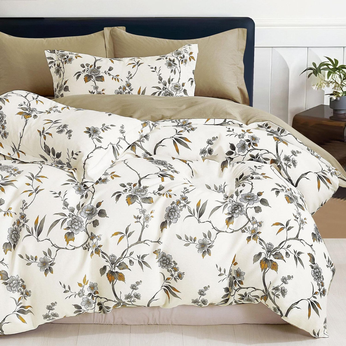 Home collection Parure housse de couette 100 % percale de coton 80 fils Floraine