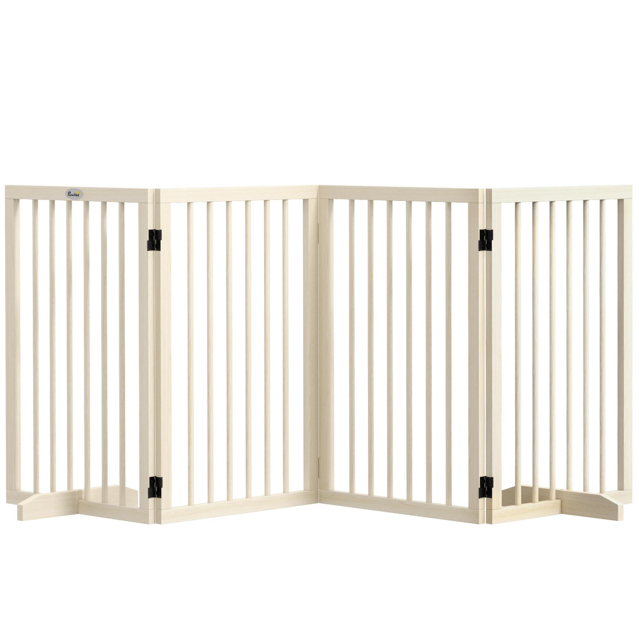 PAWHUT Barrière de sécurité chien 4 panneaux modulable autoportante dim. Max. 206l x 35l x 76h cm bois clair