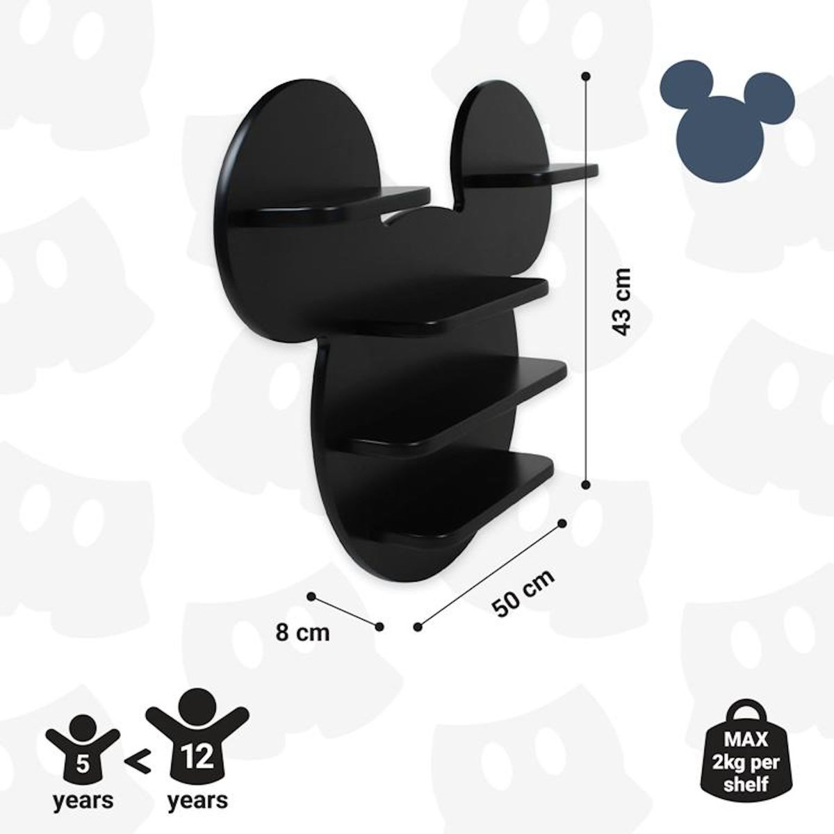DISNEY Etagère Murale Mickey Noir