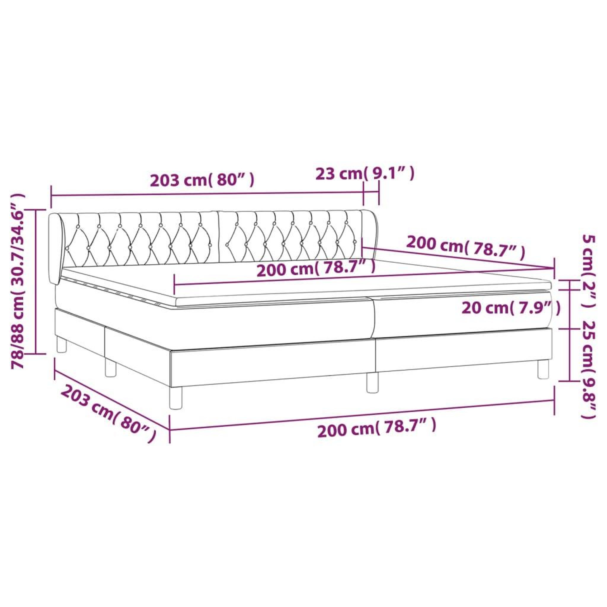 Voir la diapositive 6 : VIDAXL Sommier a lattes de lit avec matelas Noir 200x200 cm Tissu