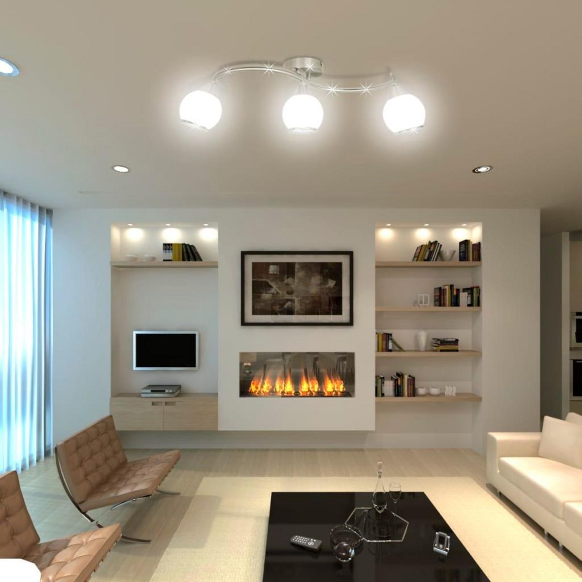 VIDAXL Plafonnier avec abat-jour en verre sur rail pour 3 ampoules E14