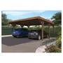 Forest Style Carport toit plat - Bois traité autoclave - 2 voitures - 30,9 m² - VICTOR + Lot de 6 Supports de fixation offerts