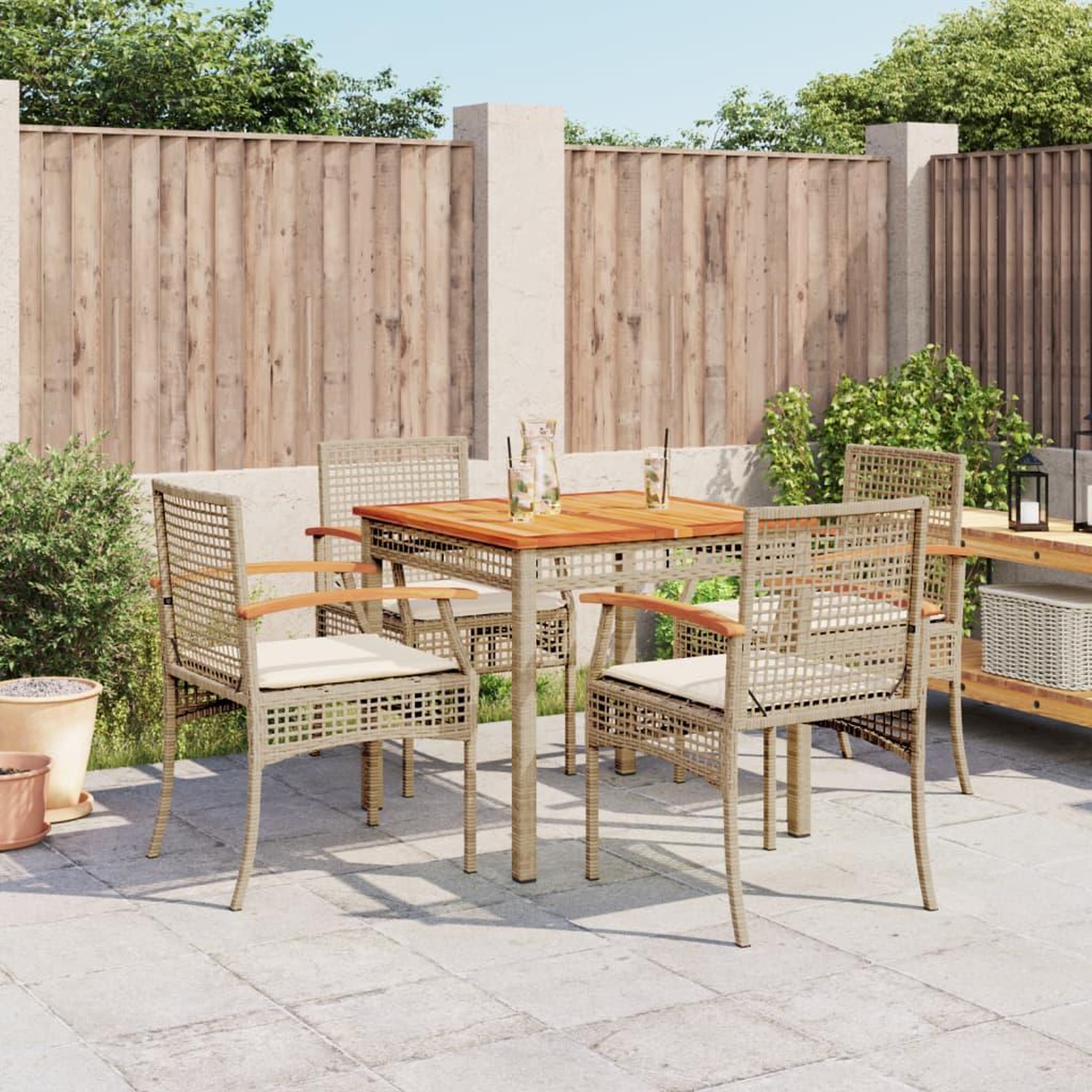 Voir la diapositive 1 : VIDAXL Ensemble a manger de jardin avec coussins 5pcs Beige poly rotin