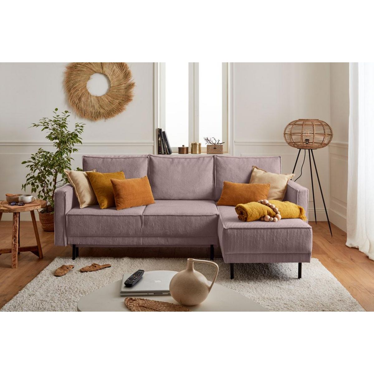 LISA DESIGN Charlie - canapé d'angle réversible - 4 places - convertible avec coffre - en velours côtelé