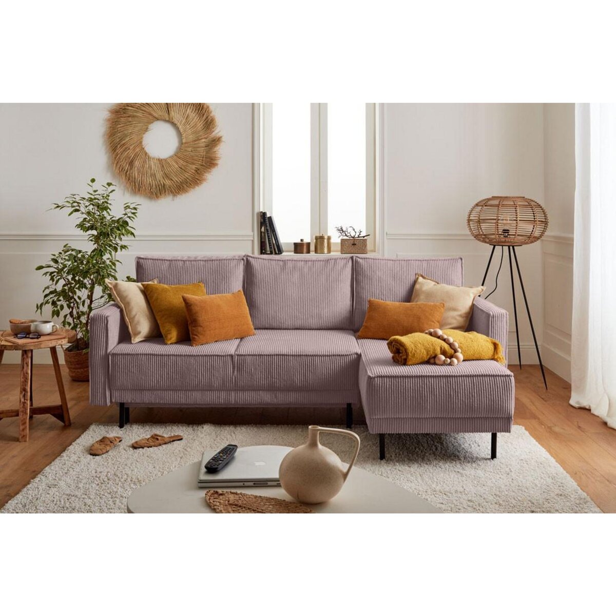 LISA DESIGN Charlie - canapé d'angle réversible - 4 places - convertible avec coffre - en velours côtelé