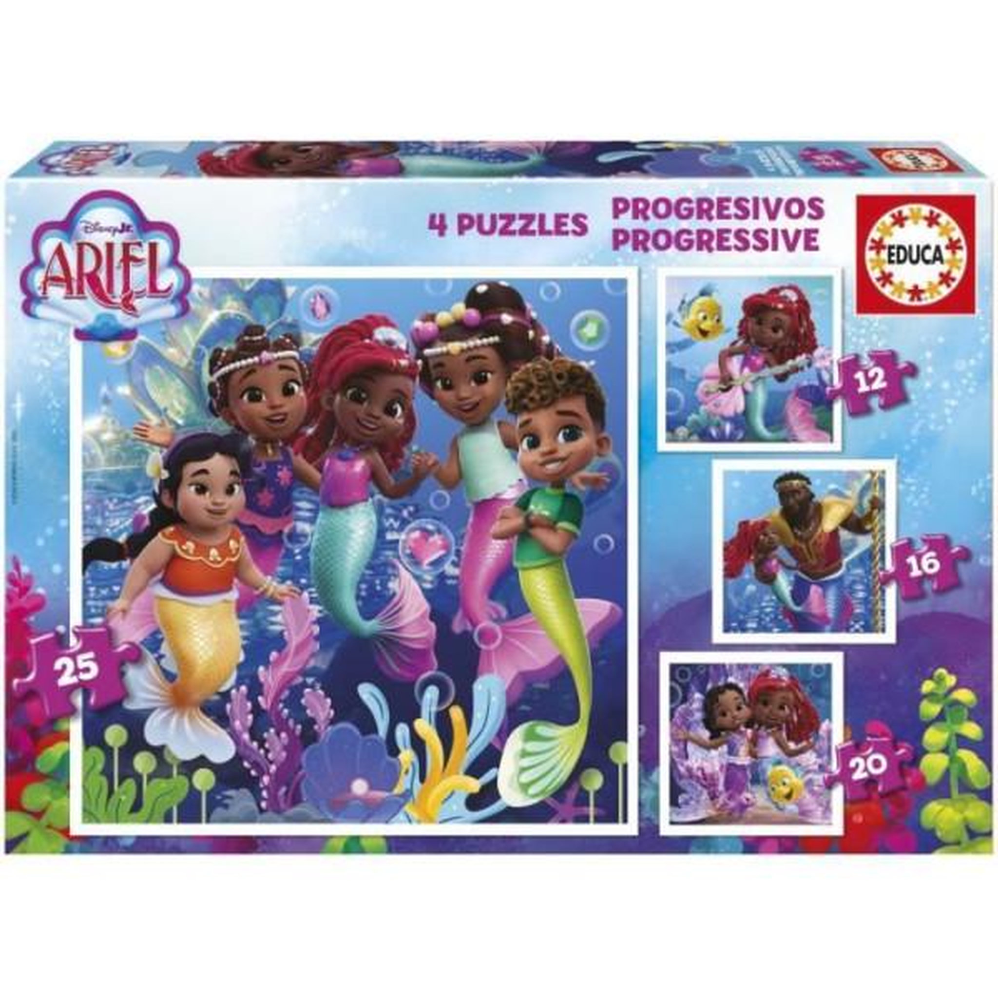 Voir la diapositive 1 : EDUCA Puzzles progréssifs - educa - ariel - 12+16+20+25 pieces