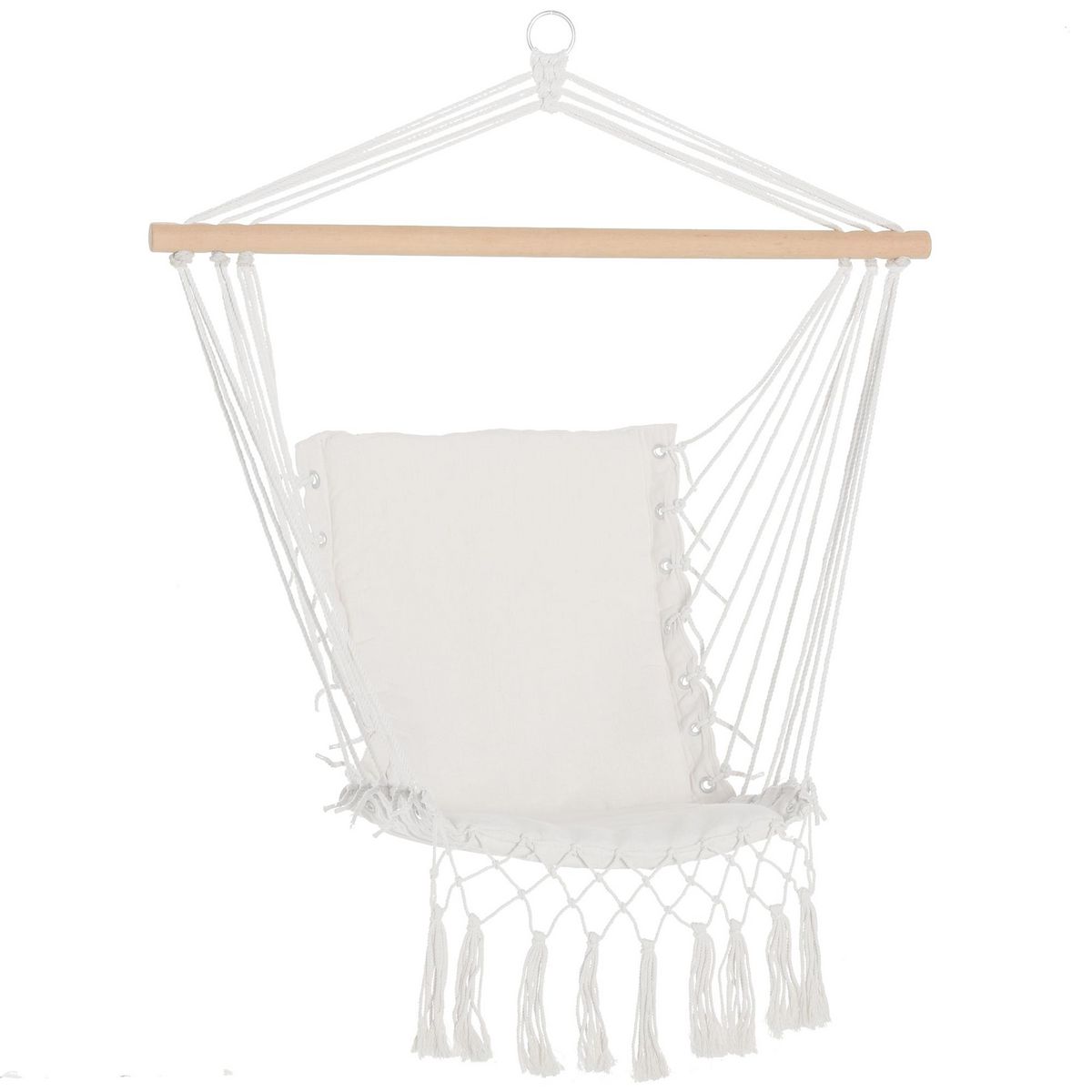 OUTSUNNY Chaise suspendue chaise hamac de voyage portable assise dossier rembourrés macramé coton polyester beige