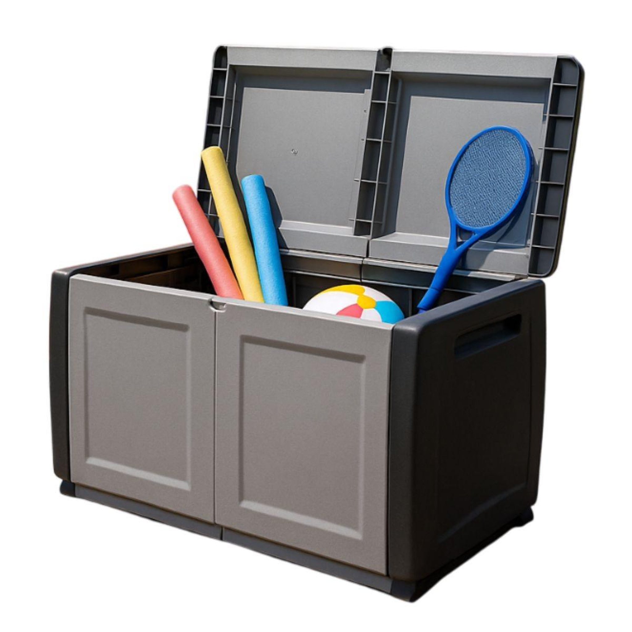 INTEC Coffre de rangement 230l coffre de jardin gris/noir 96 x 53 x h57cm poignées de transport polypropylène intec