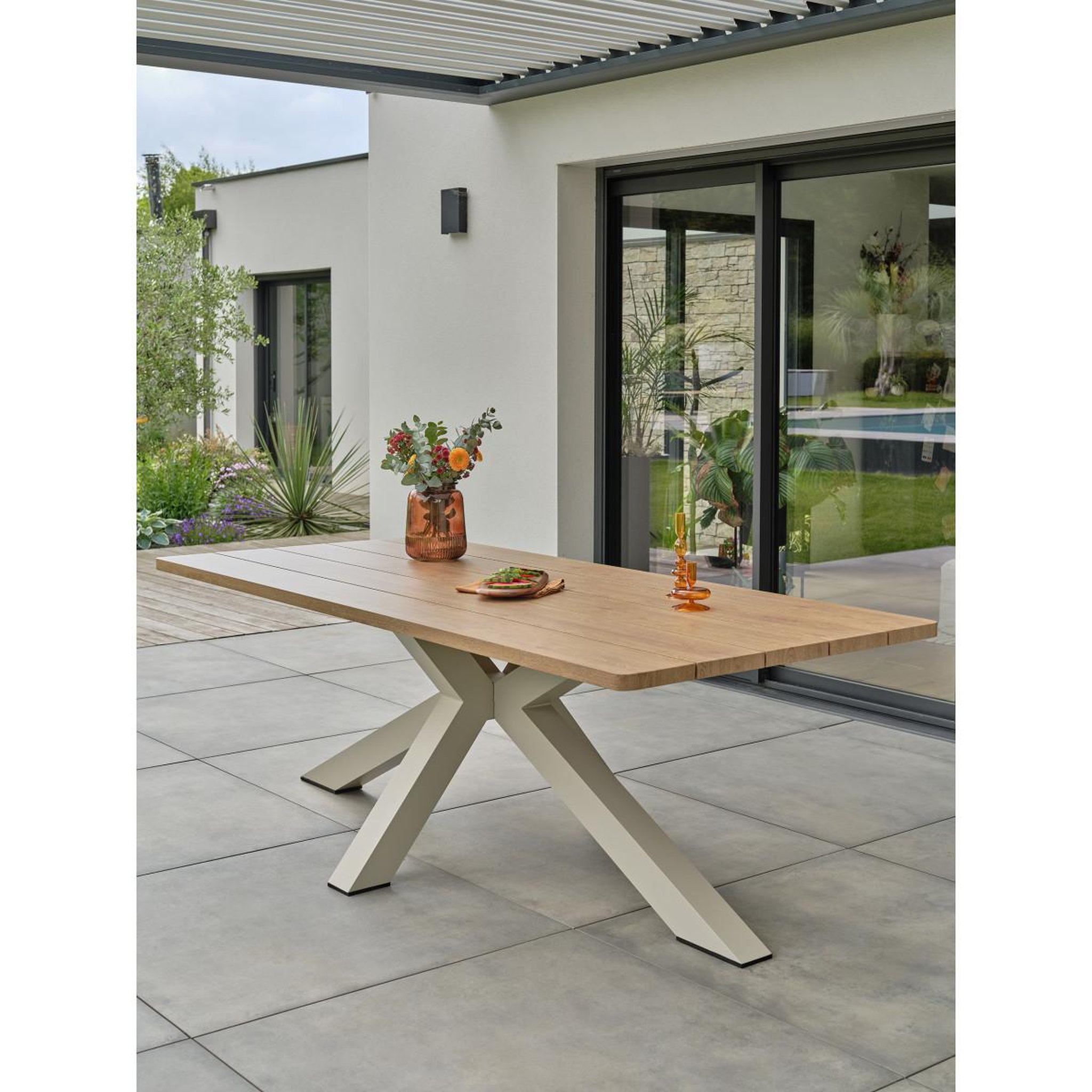 Voir la diapositive 3 : Paris Prix Table de jardin en métal  kelia  220cm grège & naturel