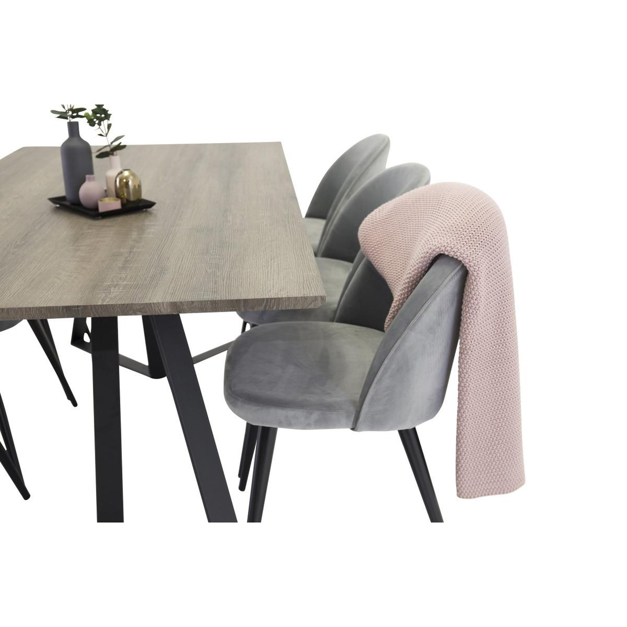 Voir la diapositive 3 : Paris Prix Ensemble table à manger & 6 chaises  marina & velvet  180cm naturel & gris