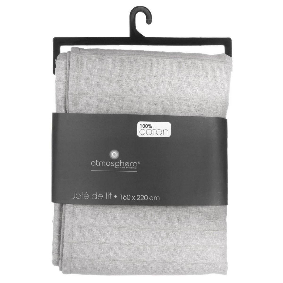 ATMOSPHERA Jeté de lit 160x220 gris clair coton