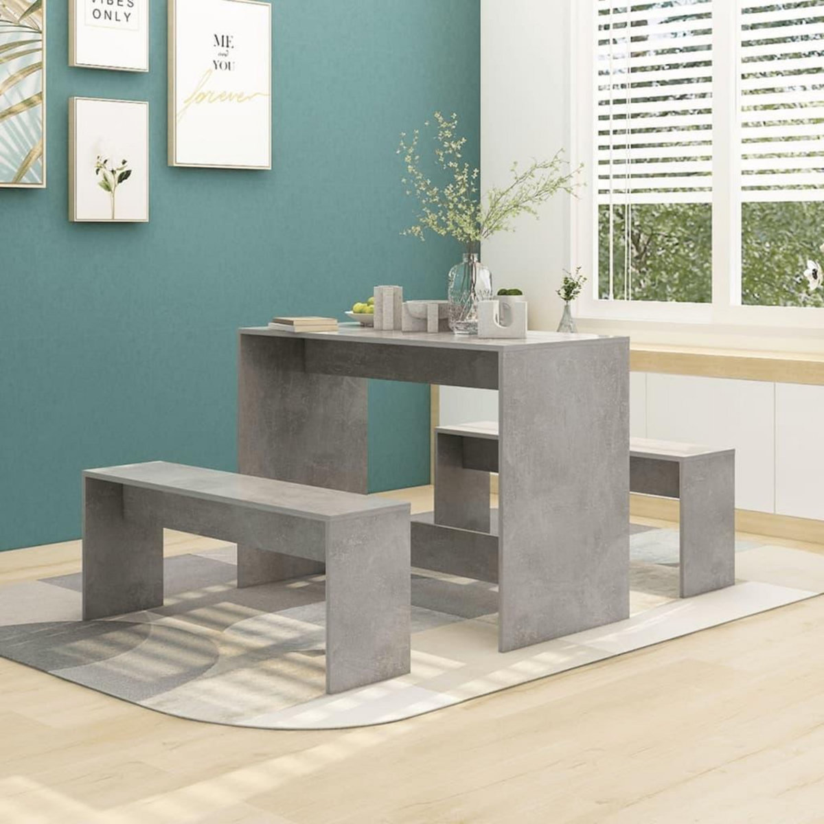 VIDAXL Ensemble a manger 3 pcs Gris beton Bois d'ingenierie