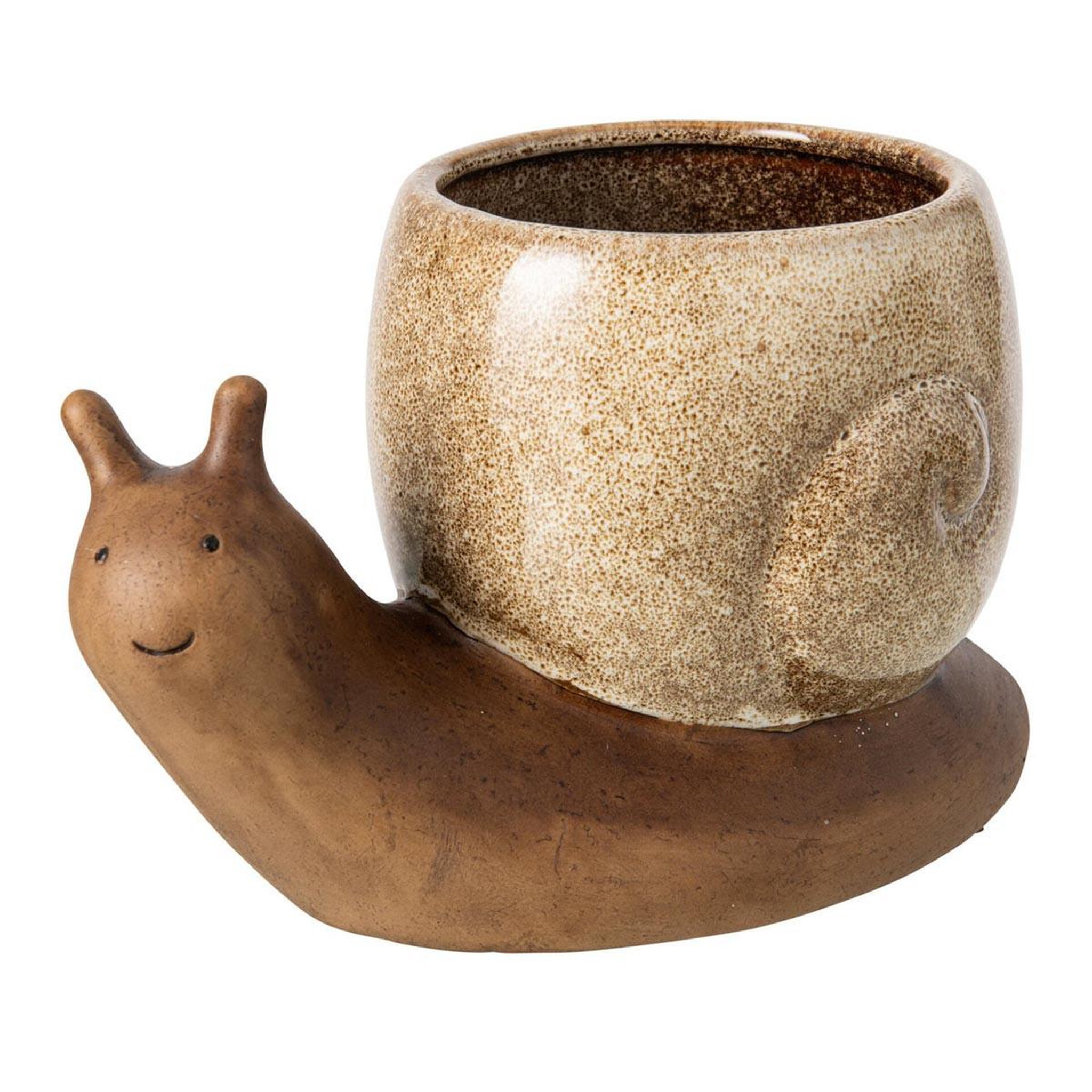 J-LINE Cache-pot escargot en grès  solal  20cm marron