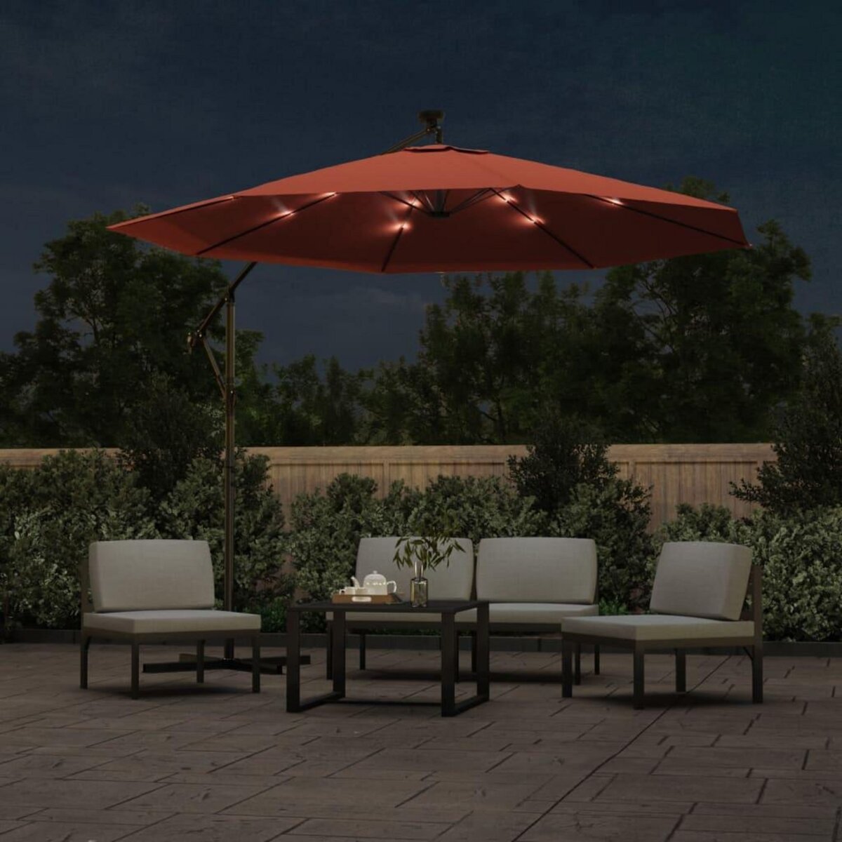 VIDAXL Parasol de jardin en porte-a-faux et lumieres LED mat en acier