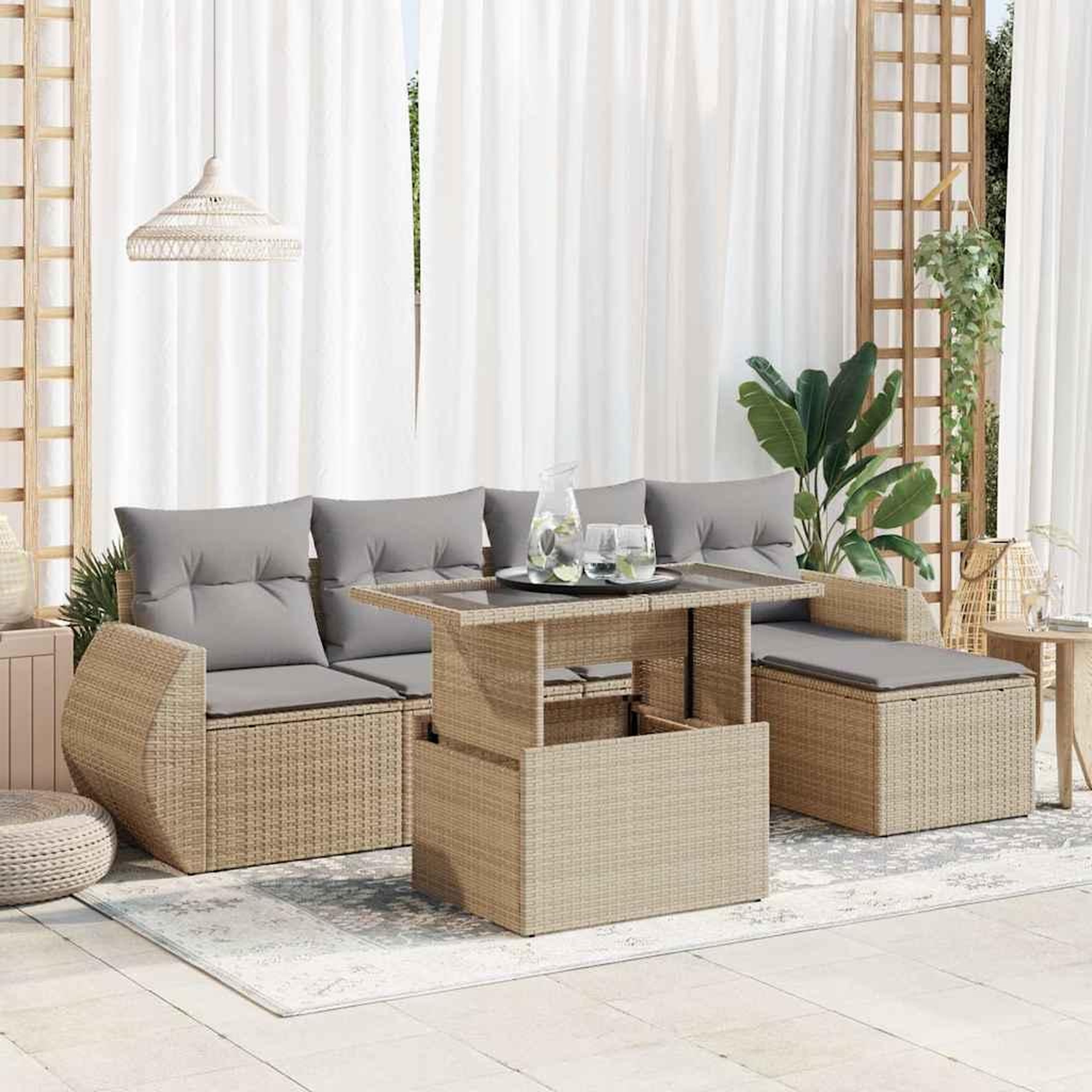 VIDAXL Salon de jardin avec coussins 6 pcs beige resine tressee