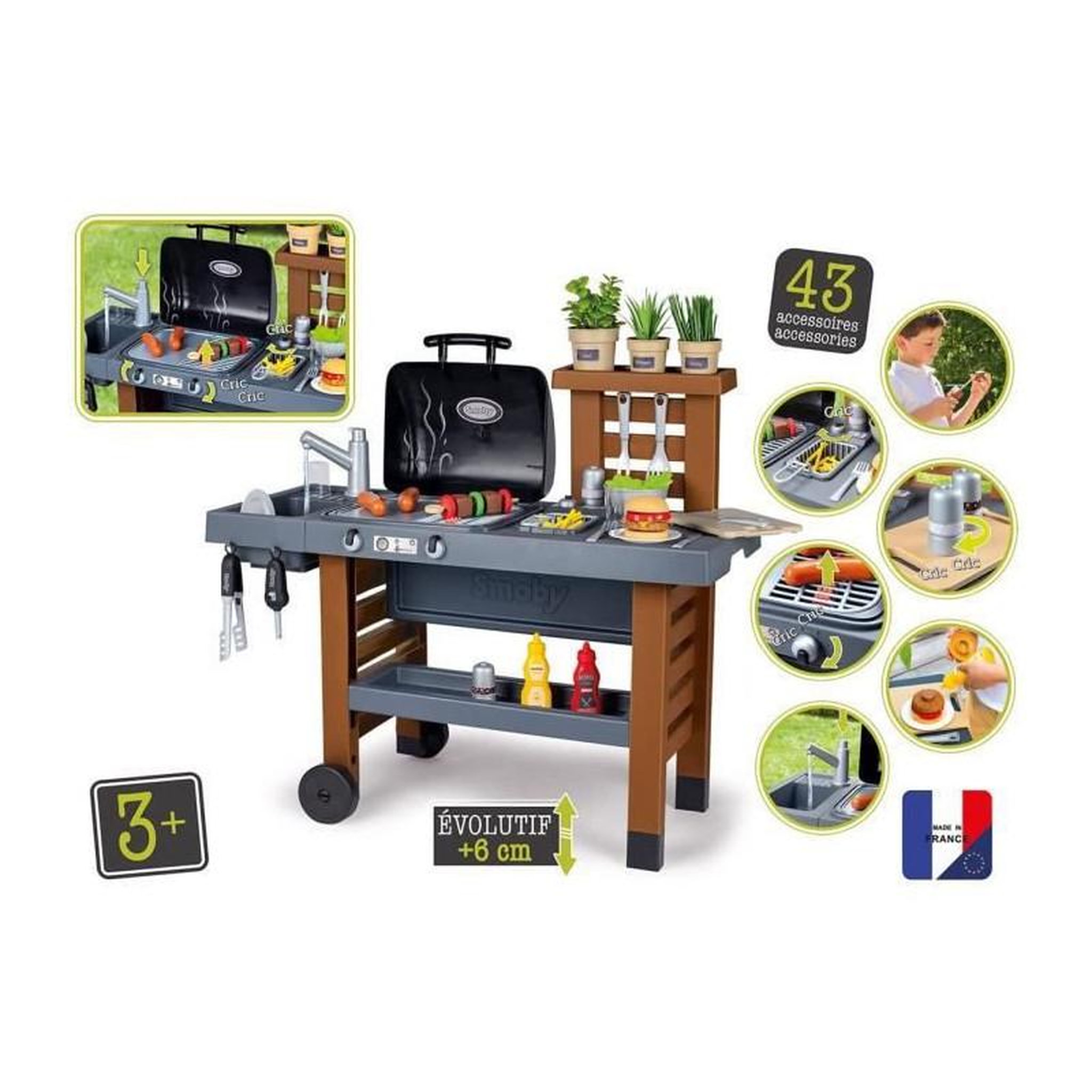 Voir la diapositive 2 : SMOBY Smoby - Garden Kitchen - Cuisine dExterieur Evolutive - Grill Avec Flammes Magiques Retractables - 40 Accessoires
