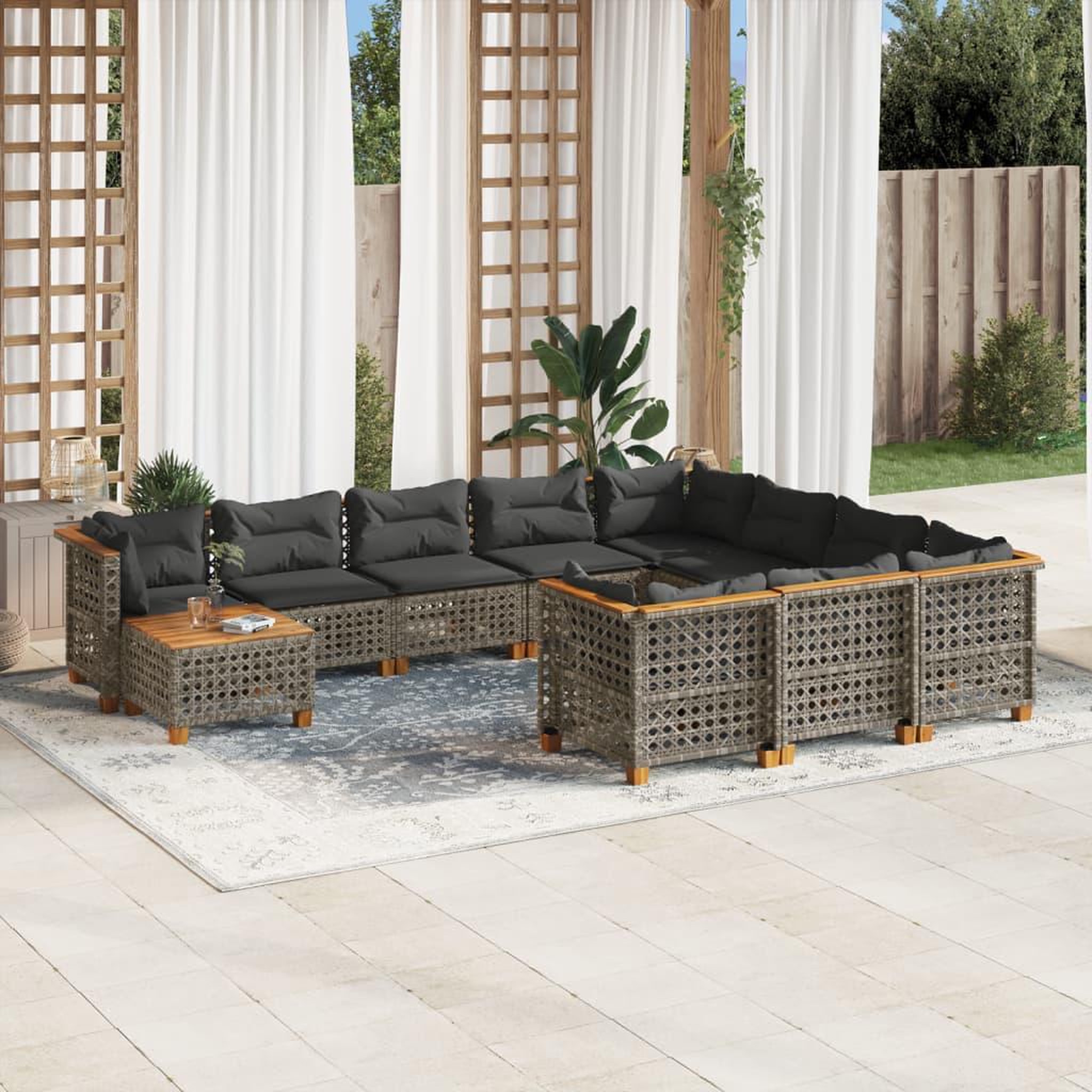 VIDAXL Salon de jardin 11 pcs avec coussins gris resine tressee