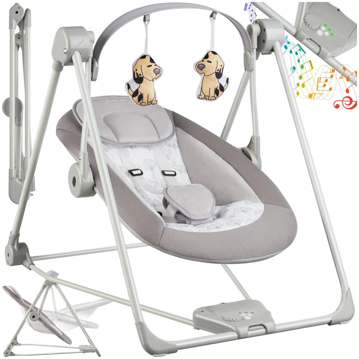 tectake Balancelle pour bébé pliable avec technologie TrueSpeed avec 5 niveaux de vitesse gris clair