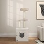 Voir la diapositive 5 : PAWHUT Arbre à chat maison de toilette 2 en 1 - H.129 cm - porte tête de chat - plateforme panier observation - blanc crème