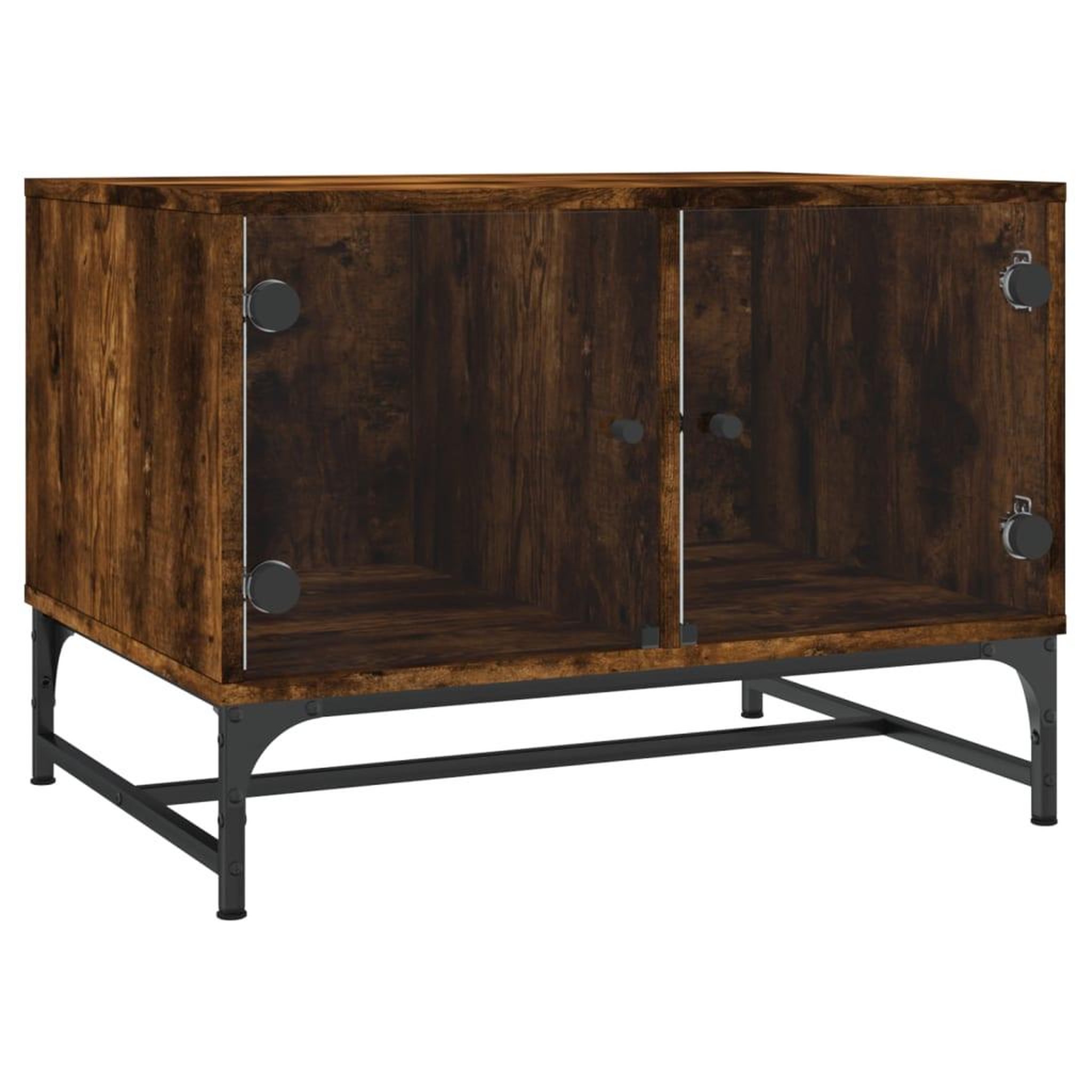 Voir la diapositive 2 : VIDAXL Table basse avec portes en verre chene fume 68,5x50x50 cm