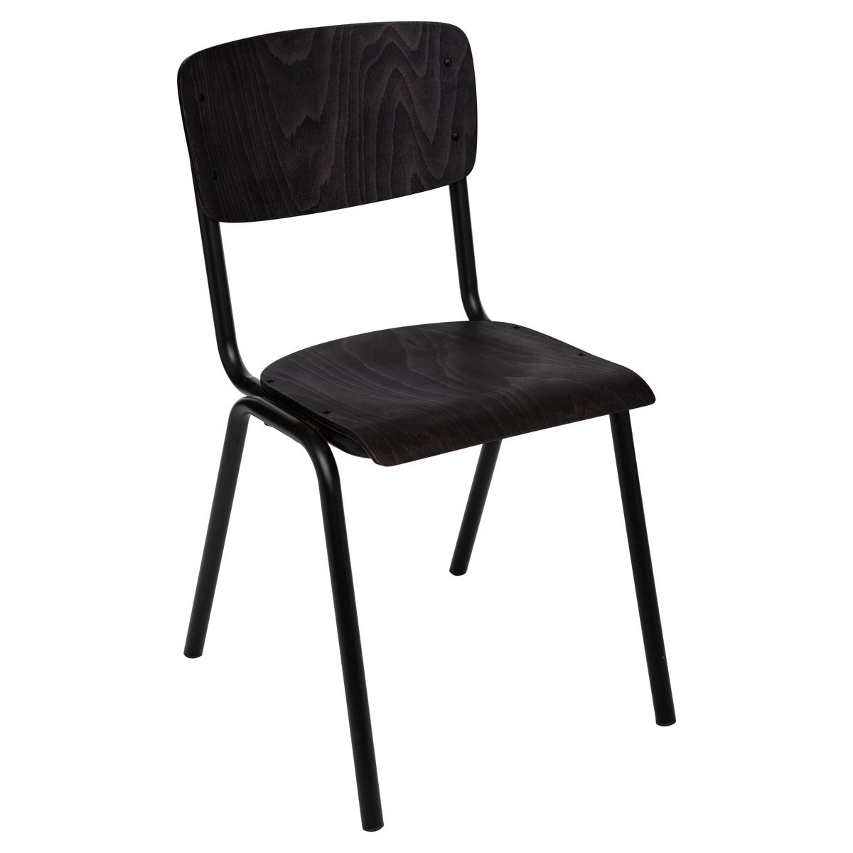 ATMOSPHERA Chaise écolier assise bois pieds métal coloris noir SIMON