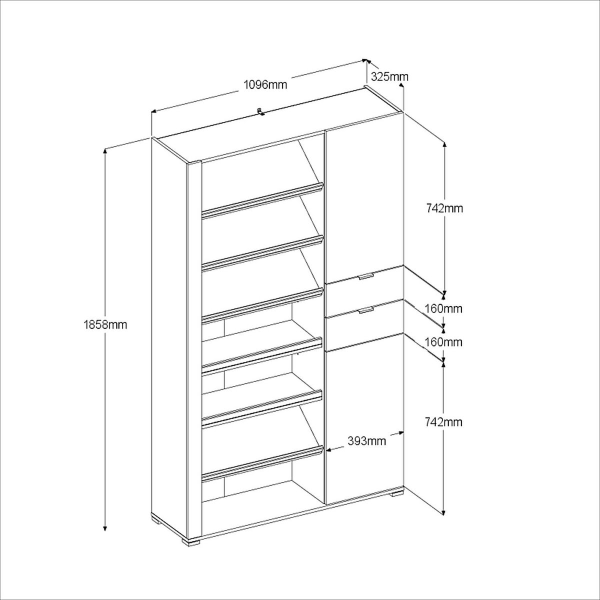 Meuble à chaussures multi-rangements éclairage LED JACKY