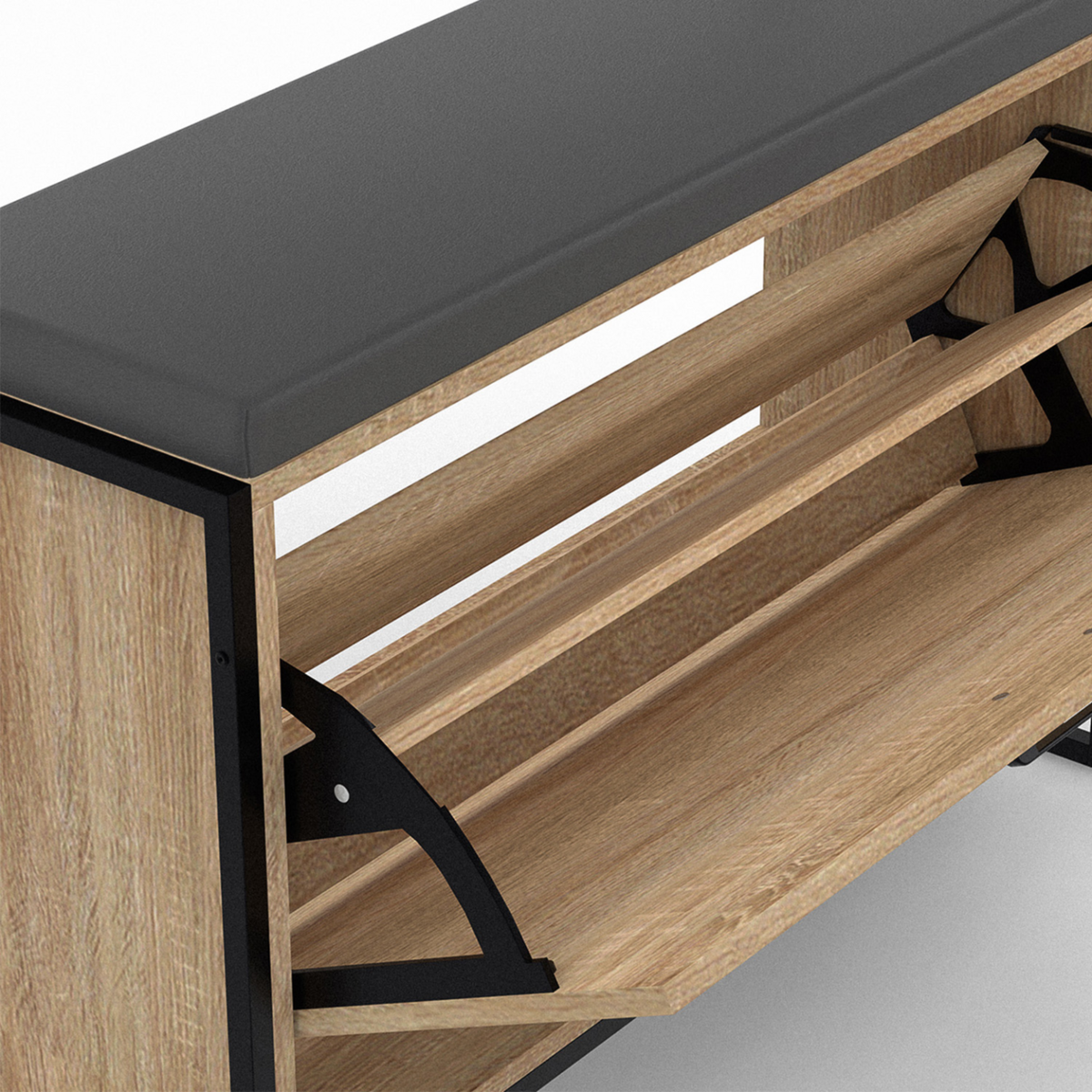 ID MARKET Vestiaire d'entrée LUIS avec banc et meuble à chaussures 1 porte design industriel