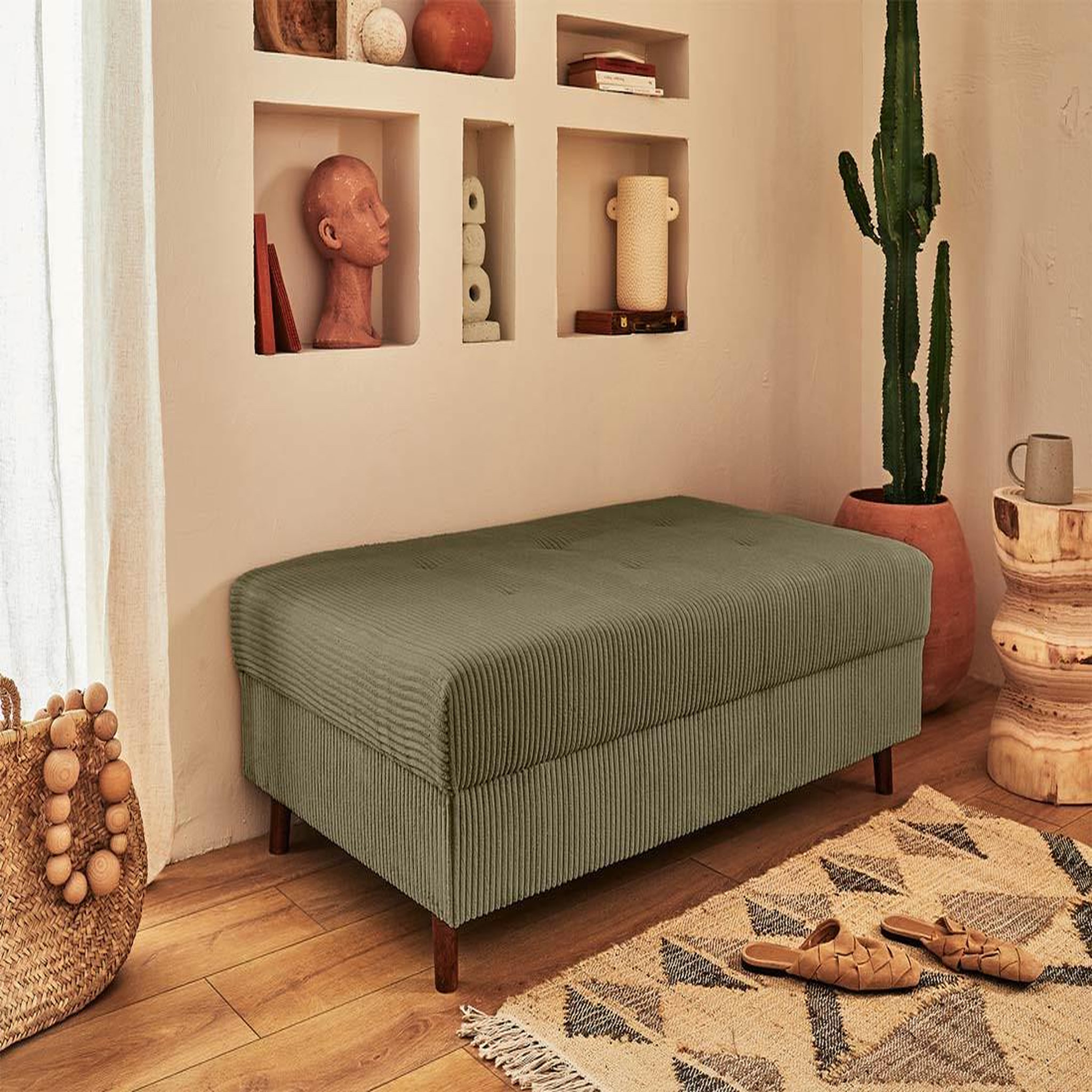 Voir la diapositive 4 : LISA DESIGN Rune - canapé d'angle droit - 4 places - avec pouf d'appoint - en velours côtelé