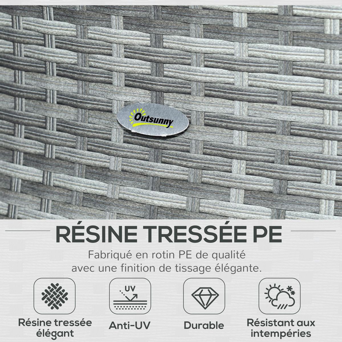 OUTSUNNY Ensemble salon de jardin 2 places 3 pièces - canapé 2 places, repose-pieds, parasol - coussins inclus - résine tressée gris