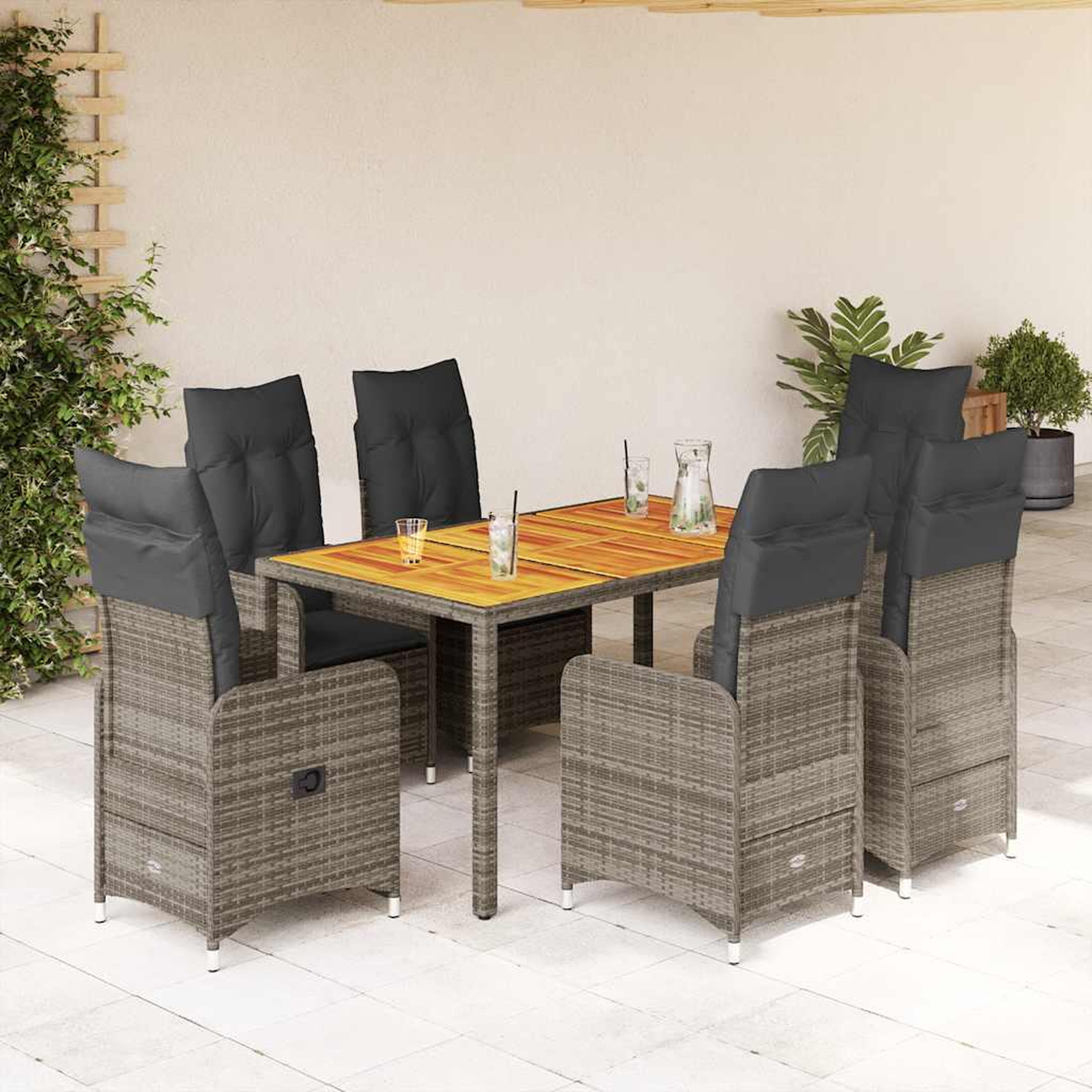 VIDAXL Ensemble de bistro de jardin 7 pcs coussins gris poly rotin