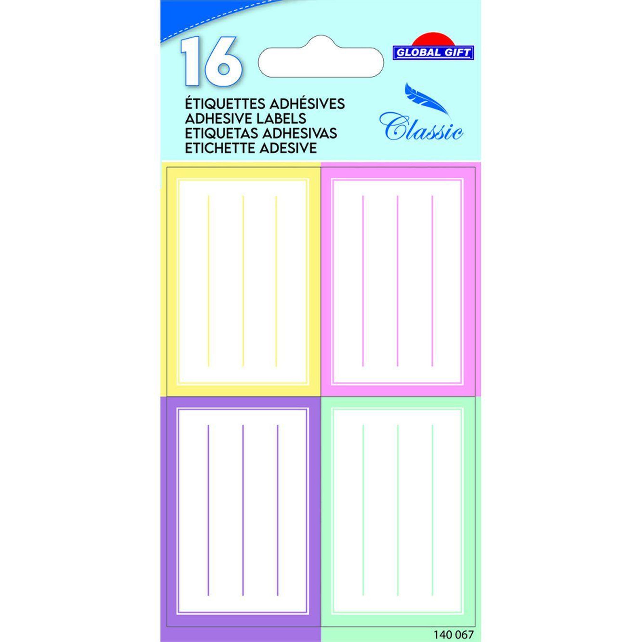GLOBAL GIFT 16 étiquettes adhésives scolaires - Rectangles - Pastel