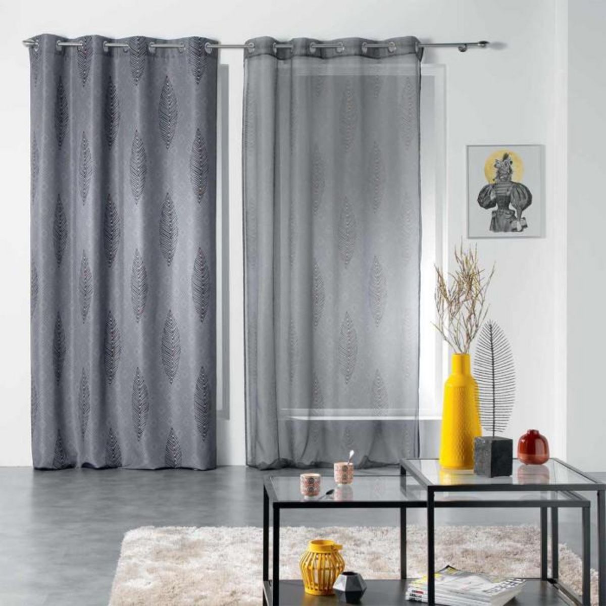 Paris Prix Rideau Voilage à Œillets  Grigri  140x240cm Anthracite