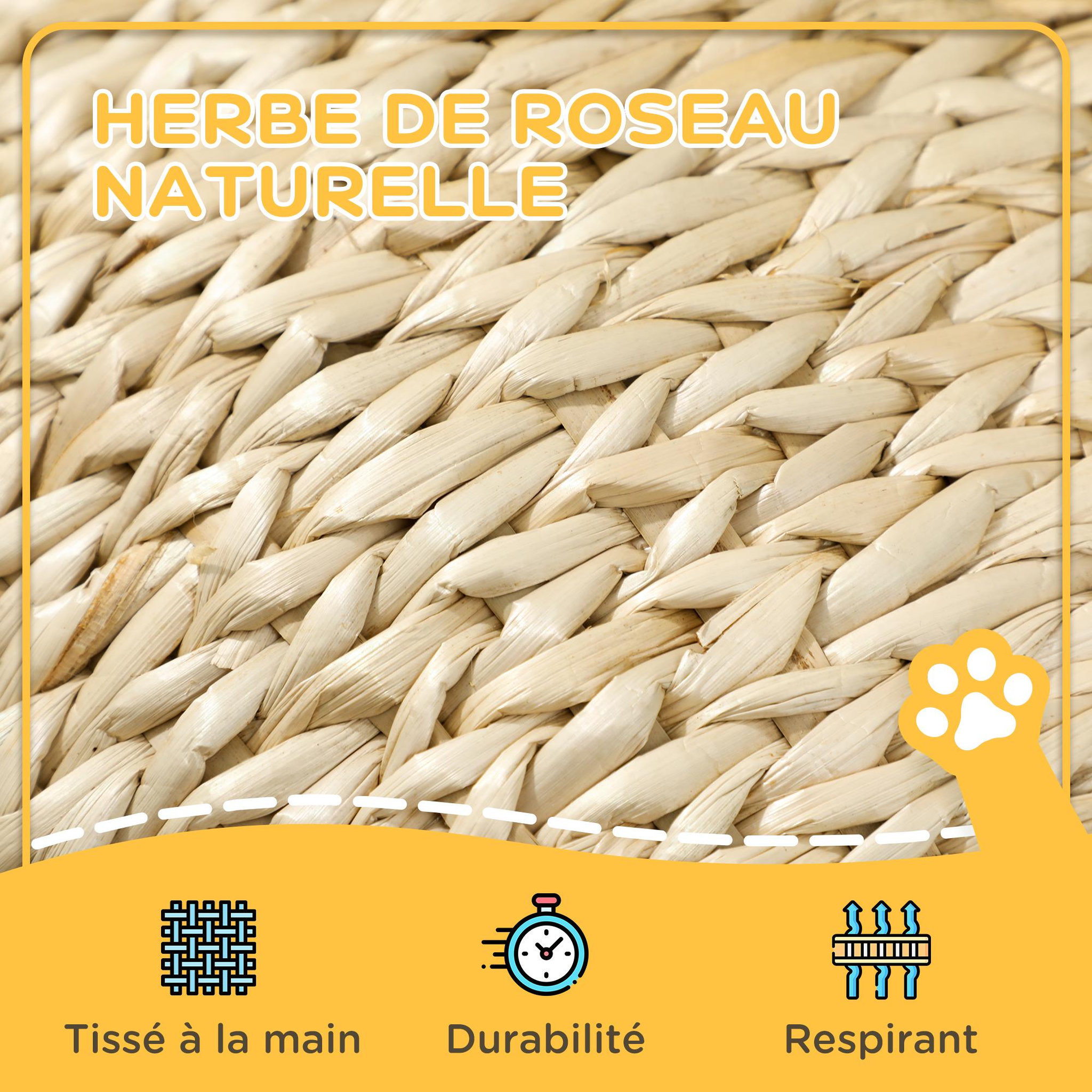 Voir la diapositive 4 : PAWHUT Panier chat style cosy chic quenouille naturelle tressée avec coussin crème