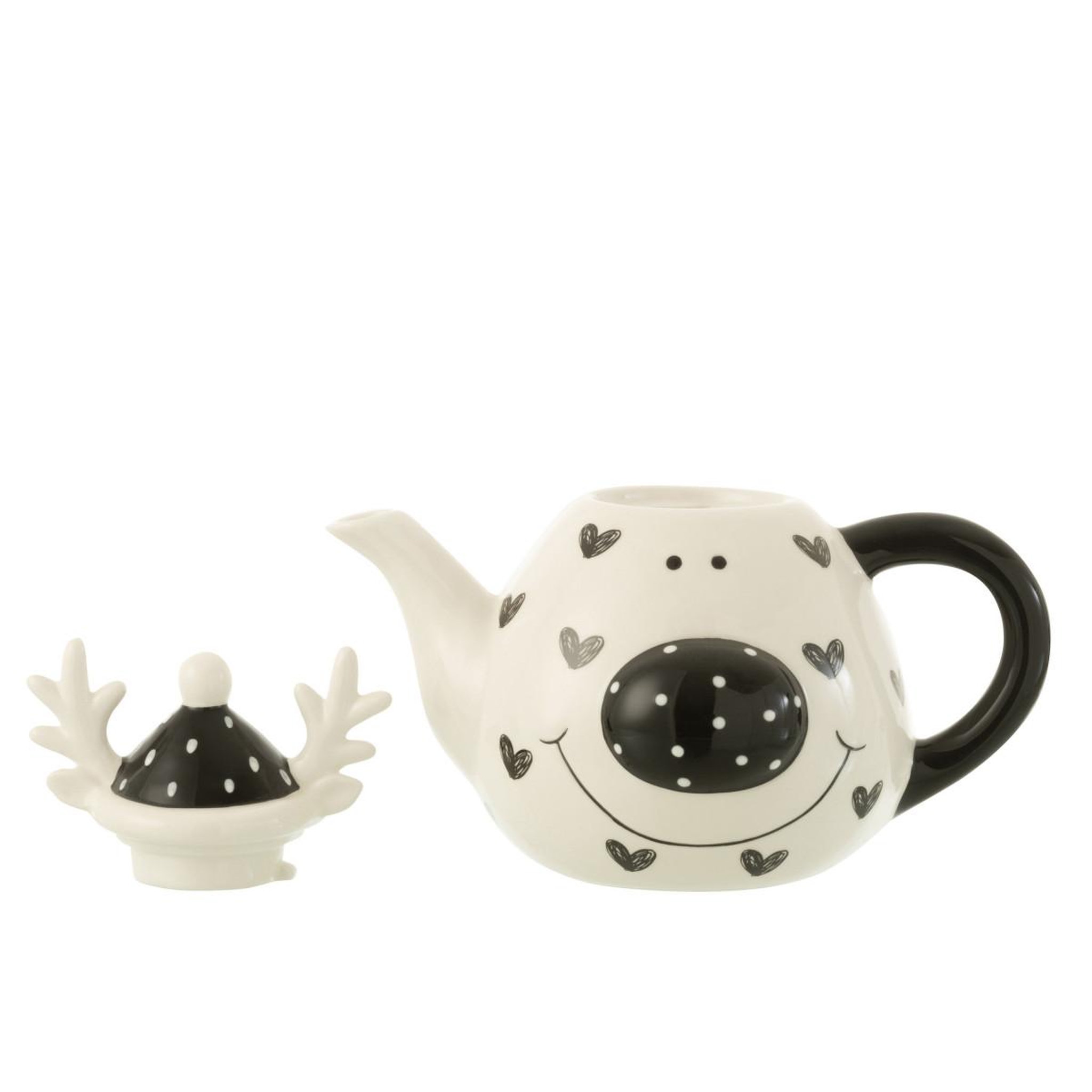 Voir la diapositive 2 : J-LINE Théière en Dolomite  Élan  21cm Blanc & Noir