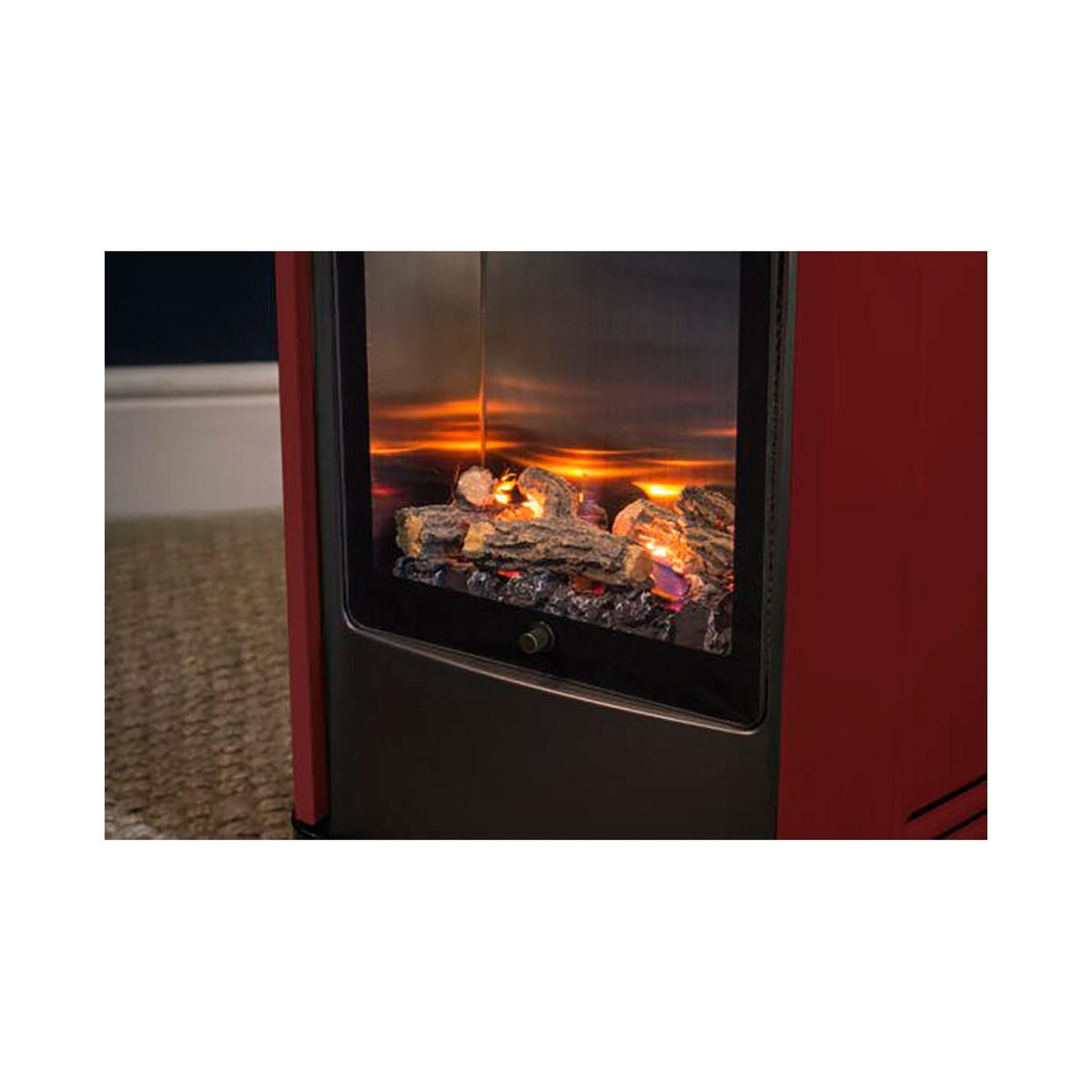 Voir la diapositive 2 : SAHARA Poêle à gaz 3,4kw rouge - chauffage d'appoint effet feu de bois manhattan sahara