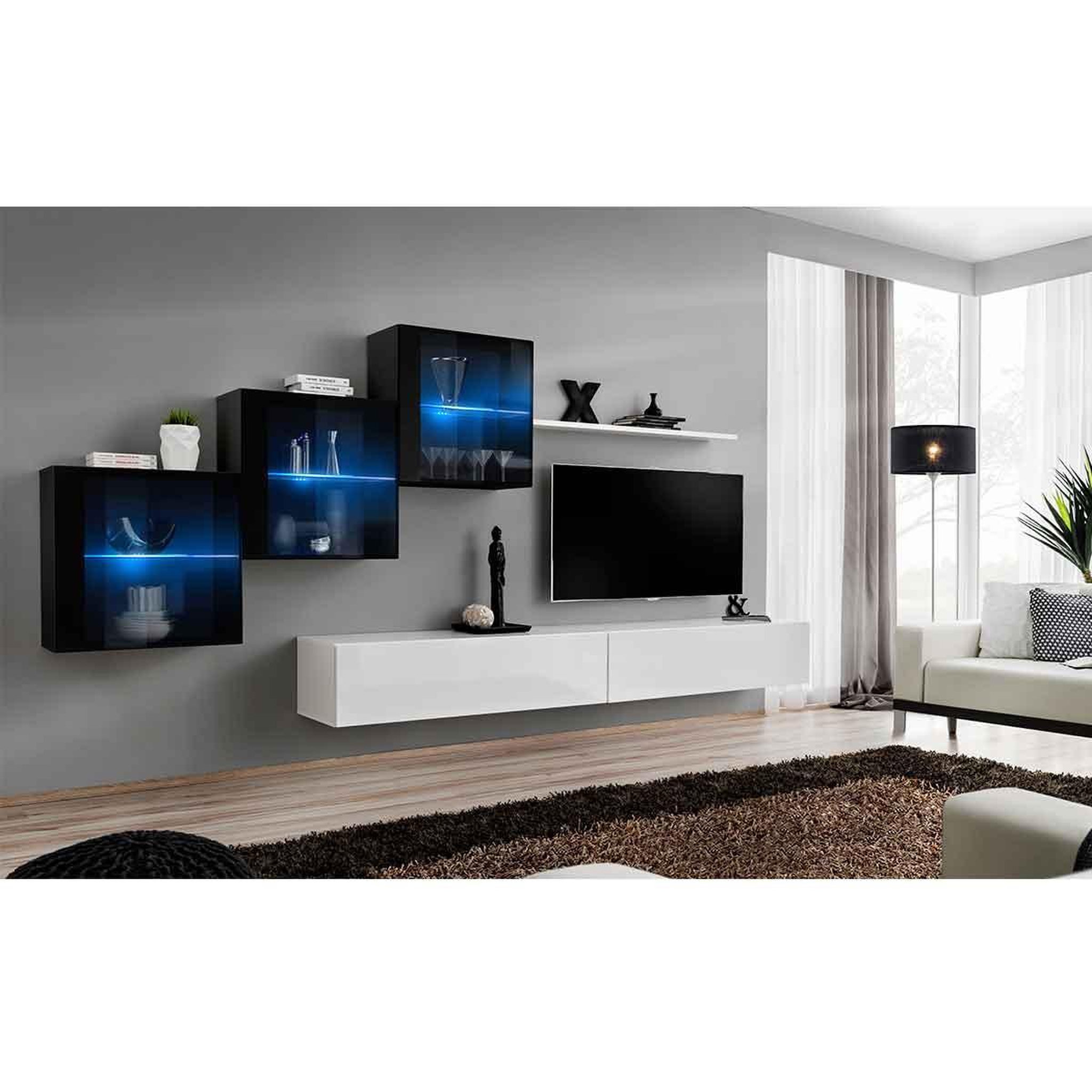 Voir la diapositive 2 : Paris Prix Meuble tv mural design  switch xx  330cm blanc & noir
