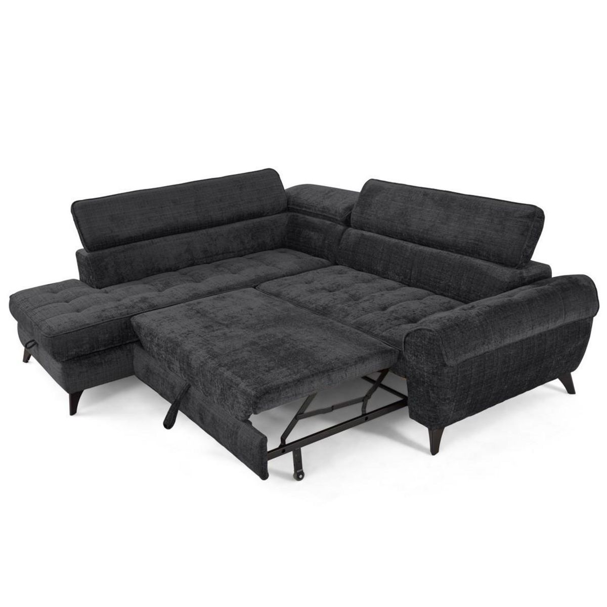 LISA DESIGN Marlo - canapé d'angle gauche 5 places convertible avec coffre et têtières en velours texturé