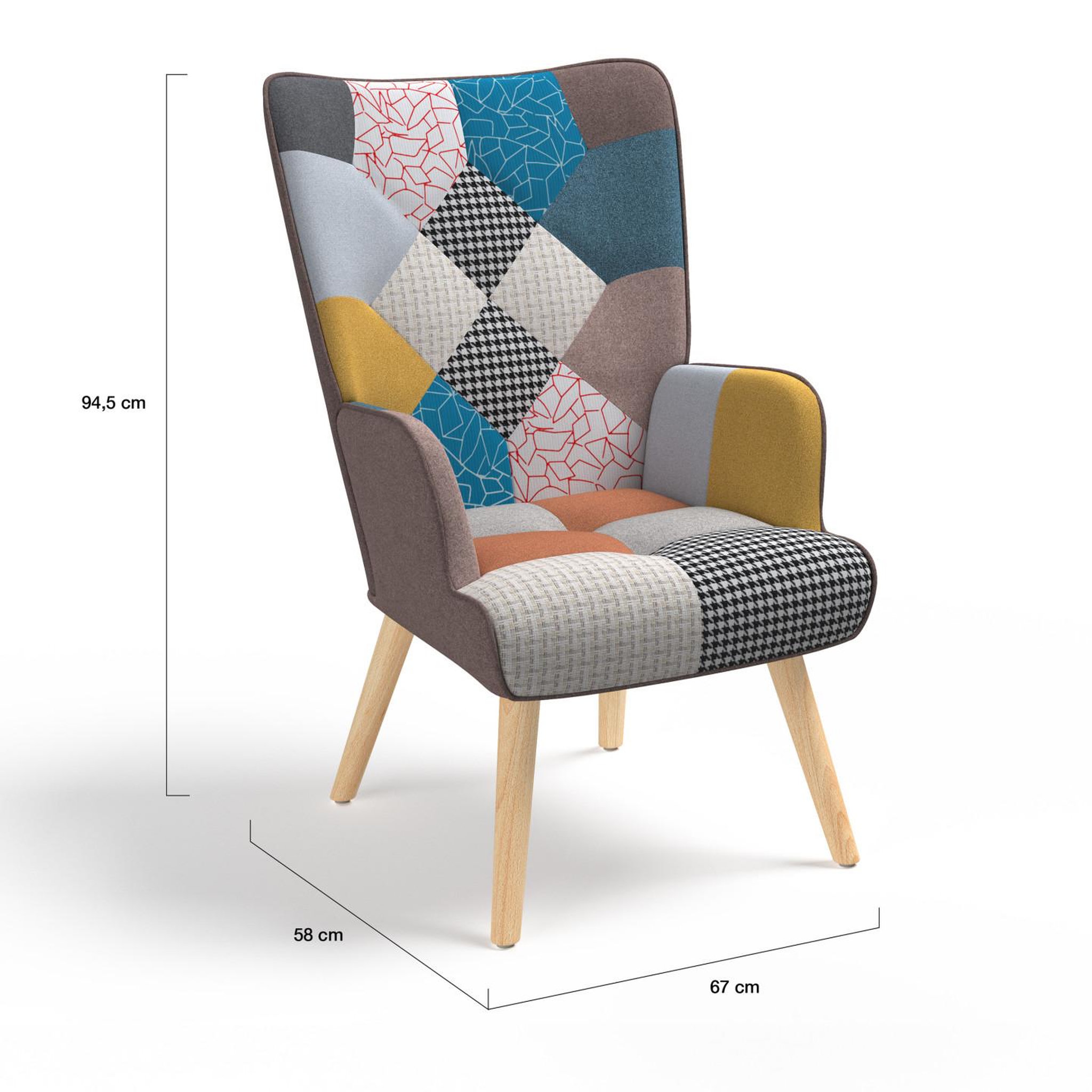 Voir la diapositive 5 : ID MARKET Fauteuil scandinave ivar en tissu patchwork multicouleurs