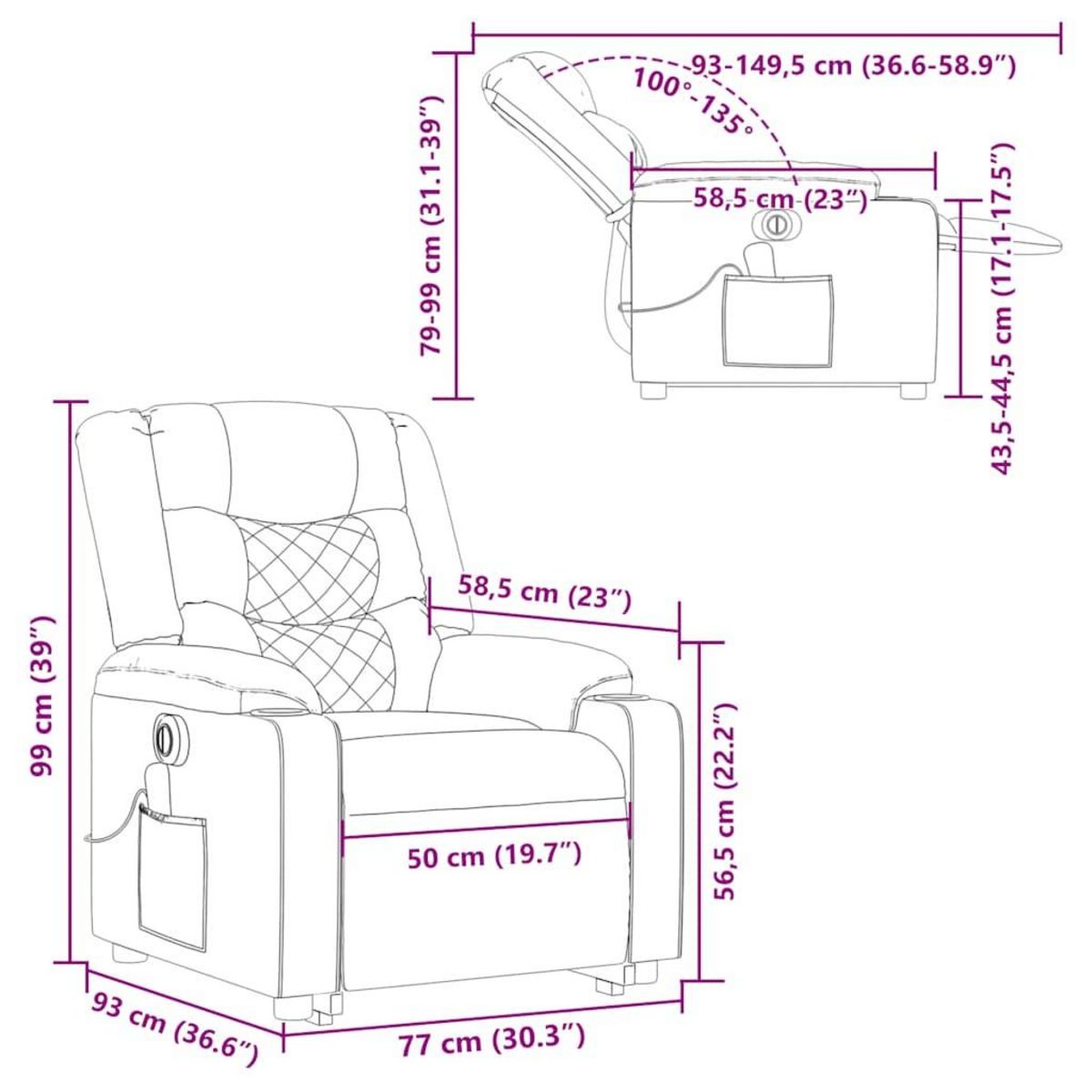 VIDAXL Fauteuil inclinable de massage electrique Vert fonce Tissu