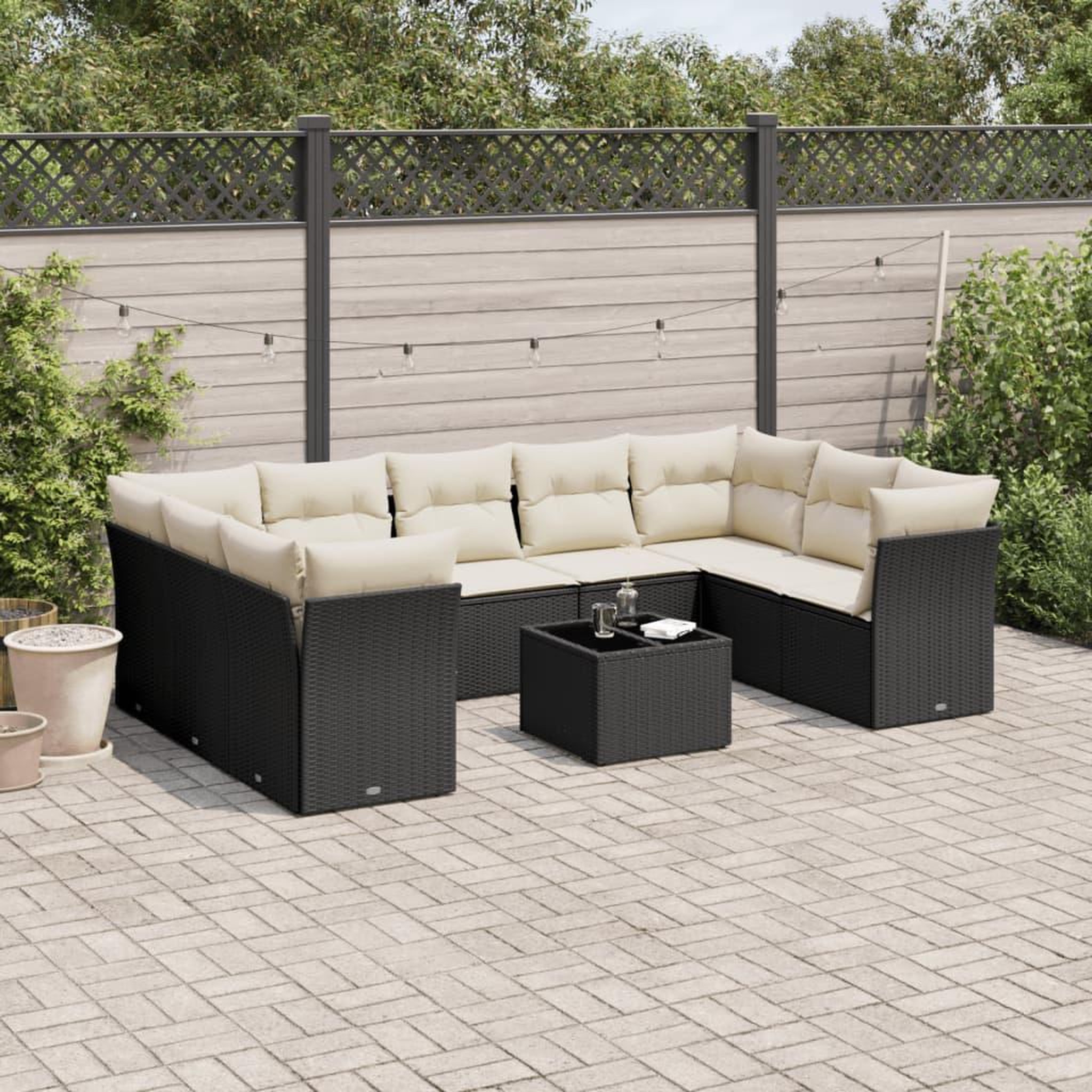VIDAXL Salon de jardin 10 pcs avec coussins noir resine tressee