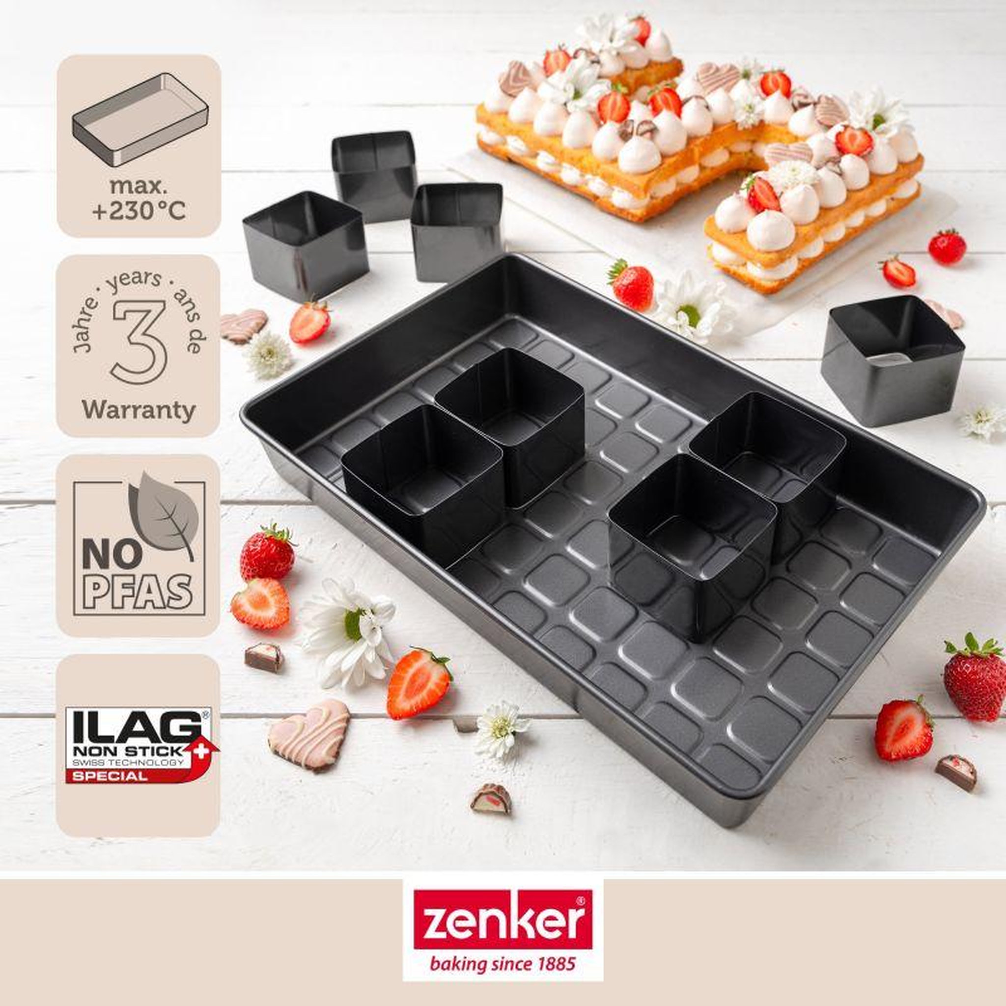 Voir la diapositive 2 : ZENKER Moule à gâteau chiffres et lettres sans pfas, set de 9 pièces zenker