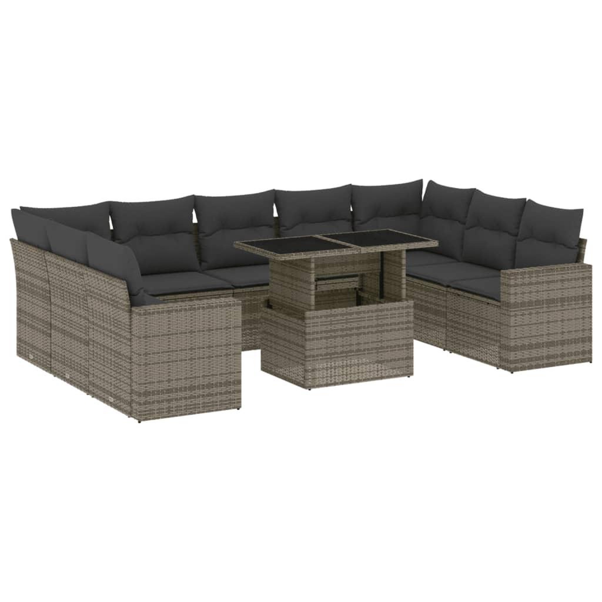Voir la diapositive 2 : VIDAXL Salon de jardin avec coussins 10 pcs gris resine tressee