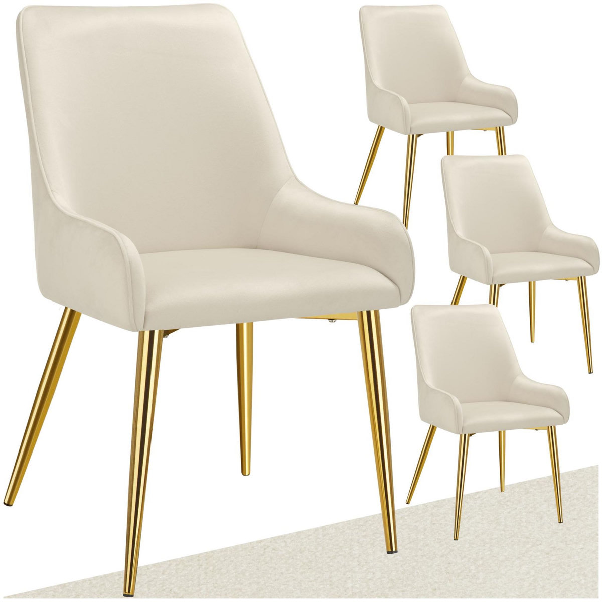 tectake Chaise rembourrée en velours rembourré beige Lot de 4
