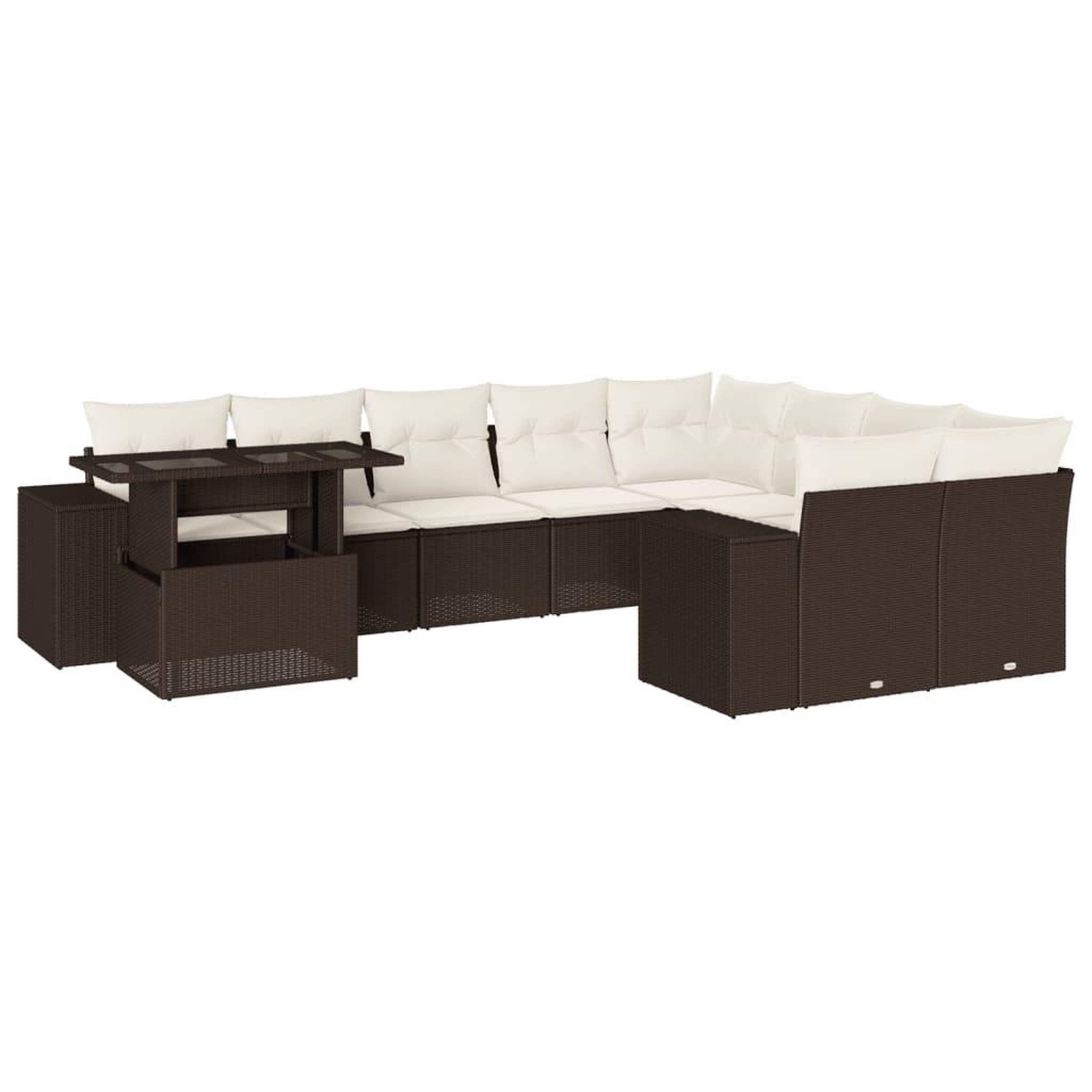 Voir la diapositive 2 : VIDAXL Salon de jardin 10 pcs avec coussins marron resine tressee
