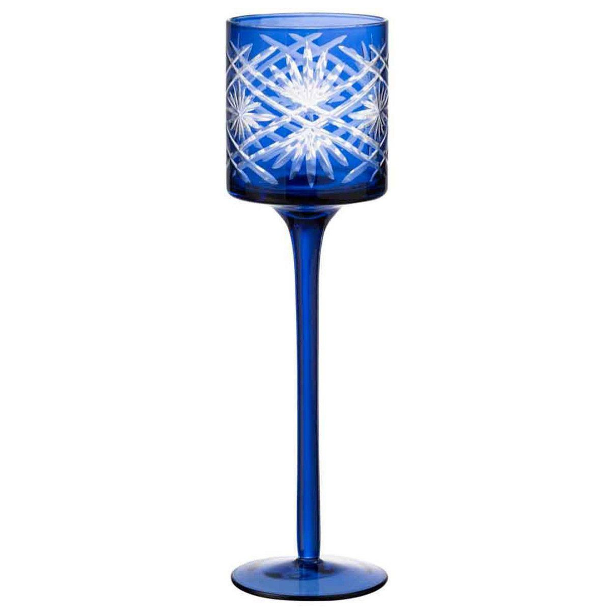 J-LINE Photophore sur pied déco  santorini  25cm bleu