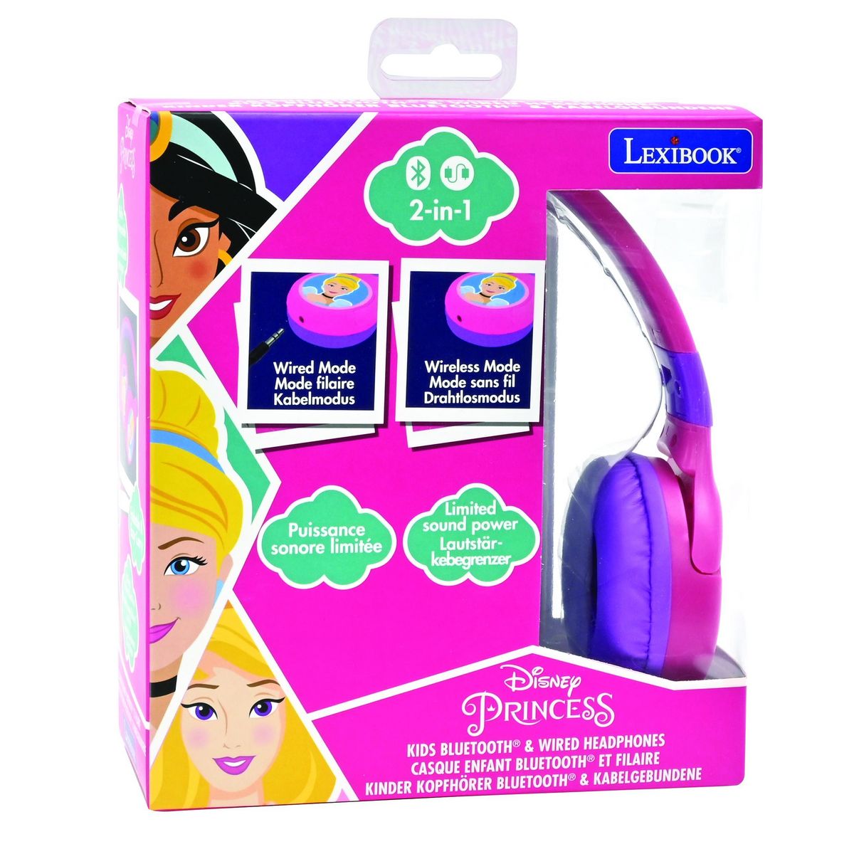 Lexibook Casque 2 en 1 Disney Princesse Bluetooth et Filaire avec limitation de son