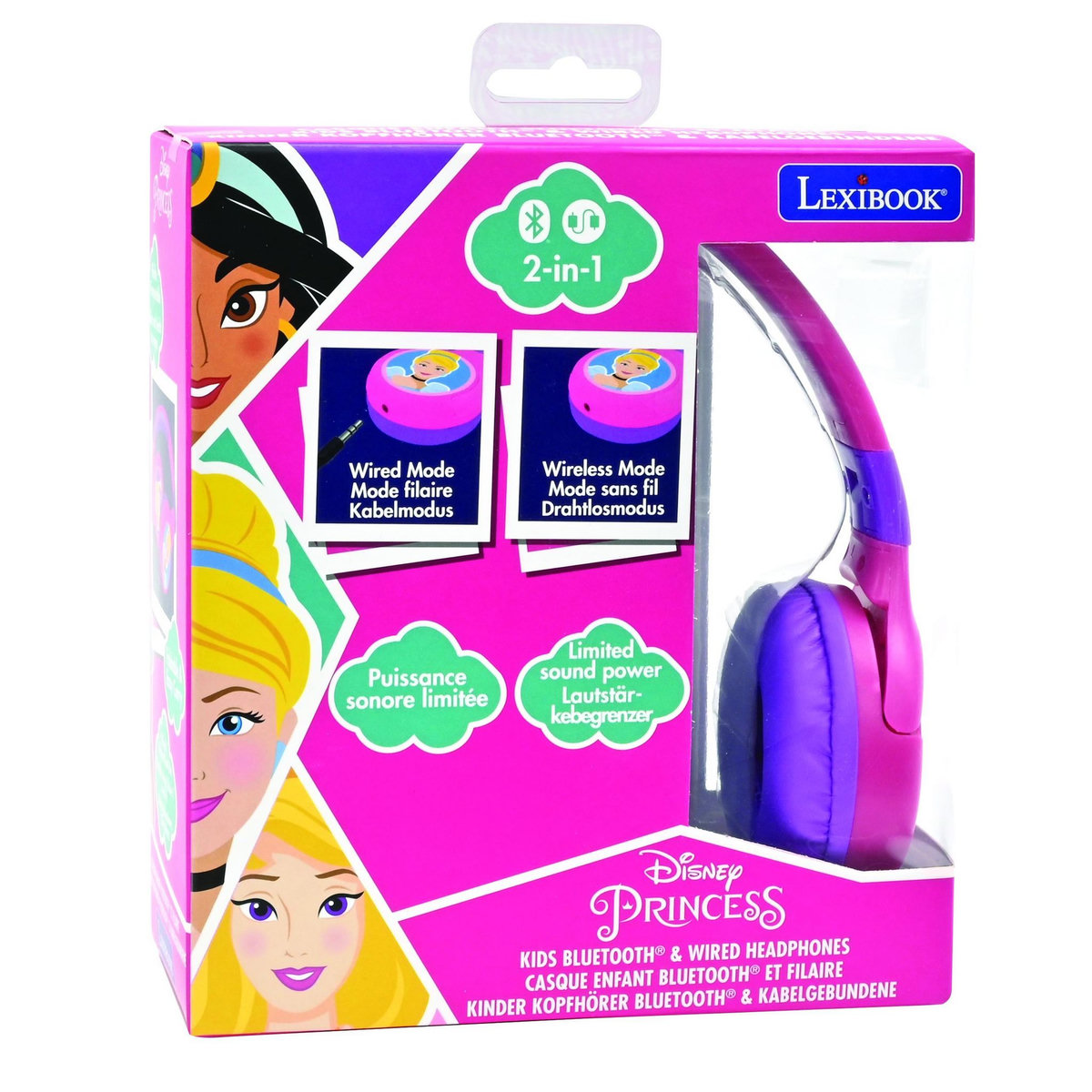 Lexibook Casque 2 en 1 Disney Princesse Bluetooth et Filaire avec limitation de son